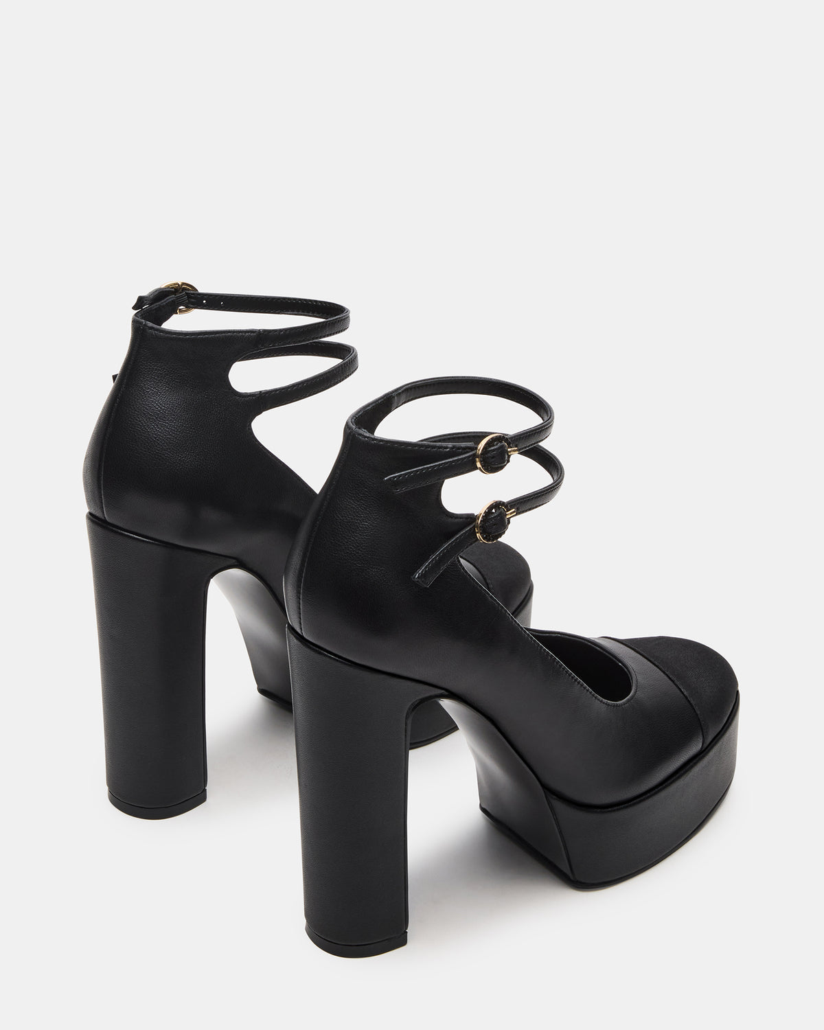 PEYTON Black Leather Block Heel Platform Women's Heel | Steve Madden