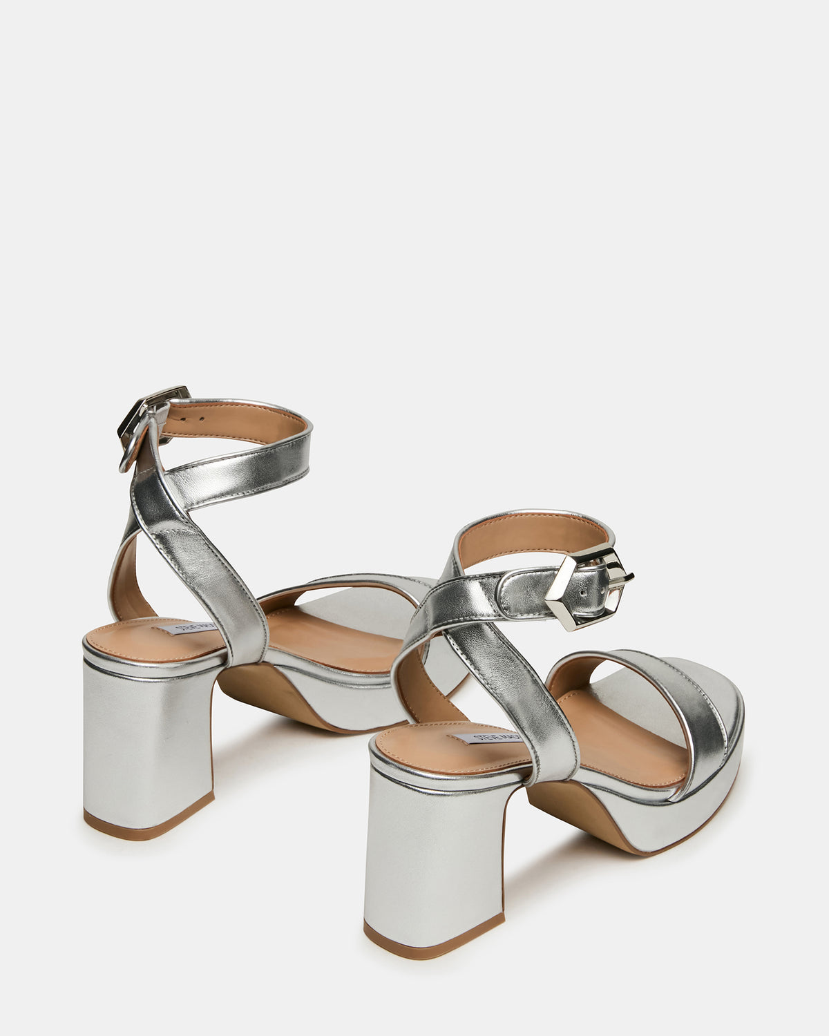 ELIDA Silver Leather Ankle Strap Platform Women's Block Heel | Steve Madden