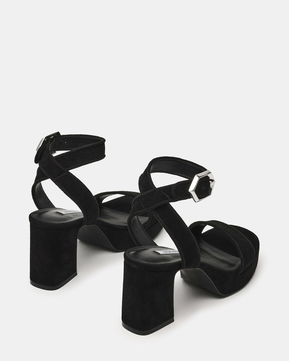 ELIDA Black Suede Ankle Strap Platform Women's Block Heel | Steve Madden