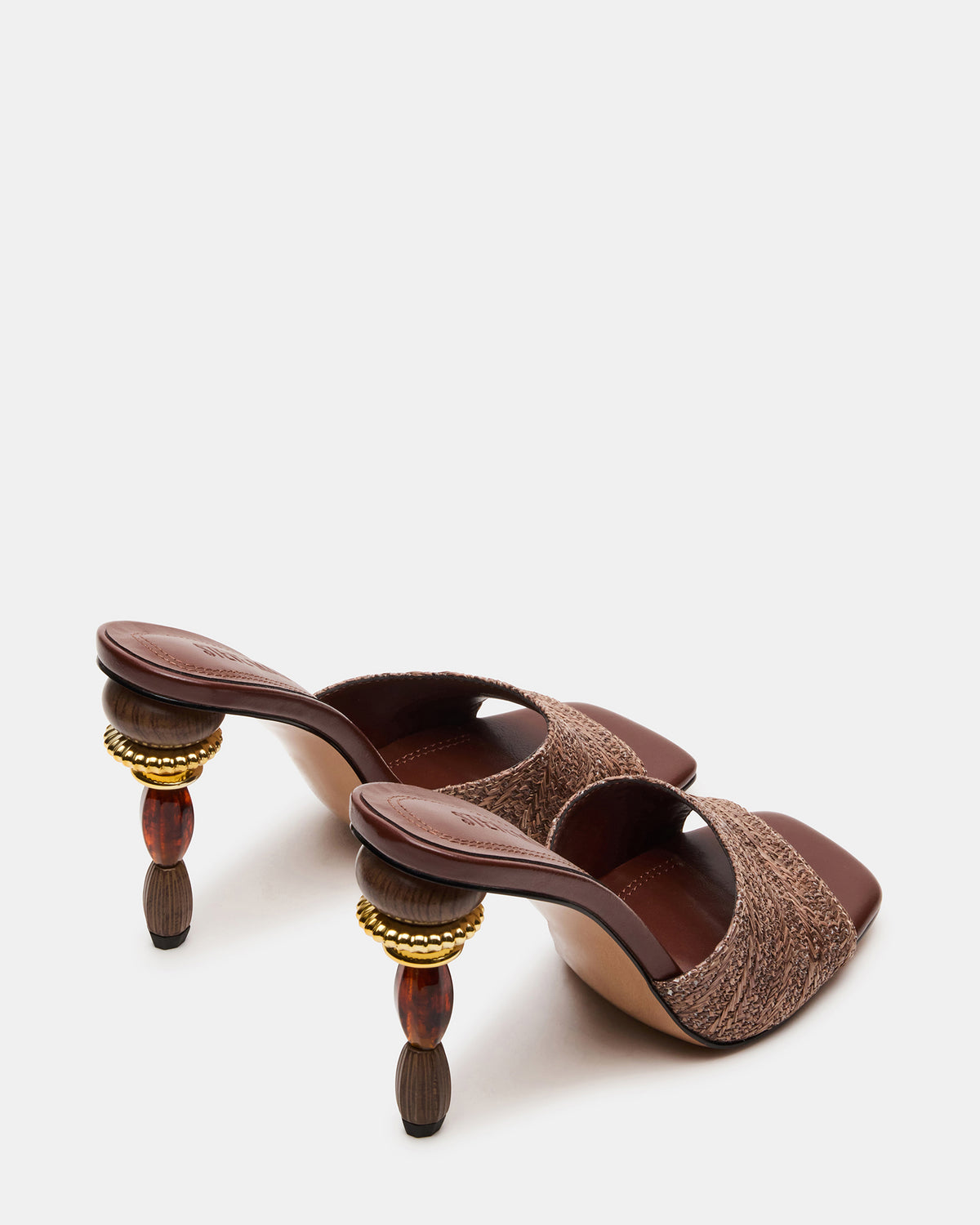 SIA Brown Square-Toe Mule Sculptured Beaded Women's Heel | Steve Madden