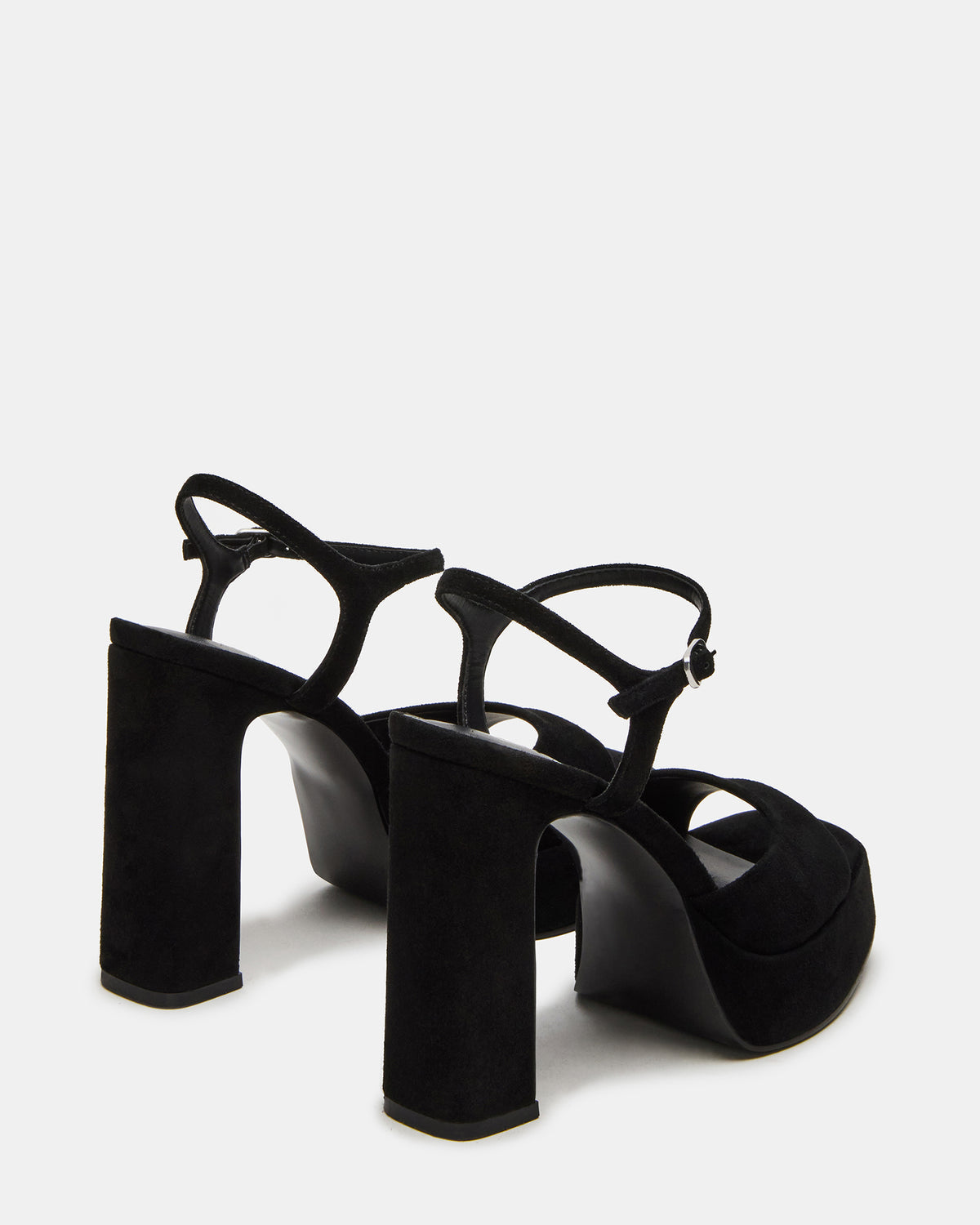 LINADRA Black Suede Women's Platform Square-Toe Strappy Heel | Steve Madden