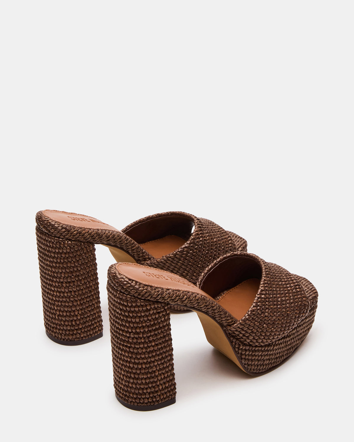 JOEL Brown Raffia Square-Toe Platform Raffia Mule Women's Heel | Steve Madden