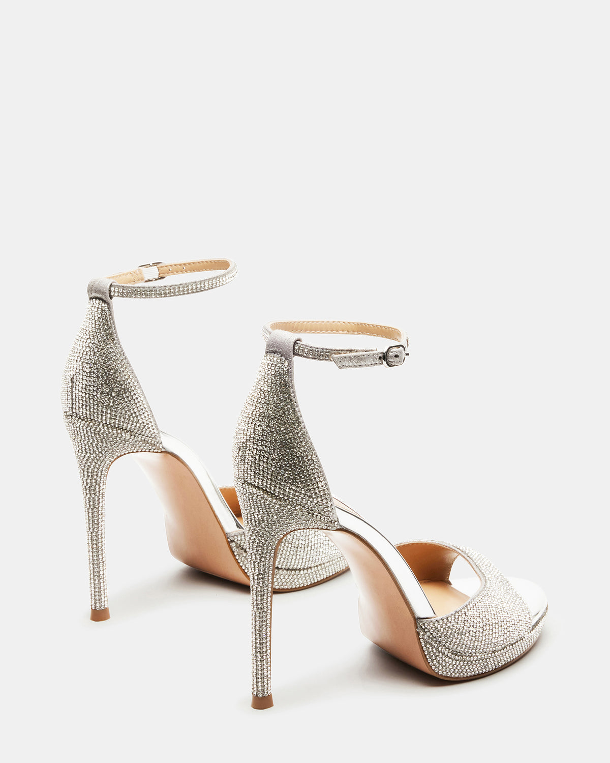 WILEY Silver Rhinestones Open Toe Stiletto Heel | Women's Heels | Steve Madden