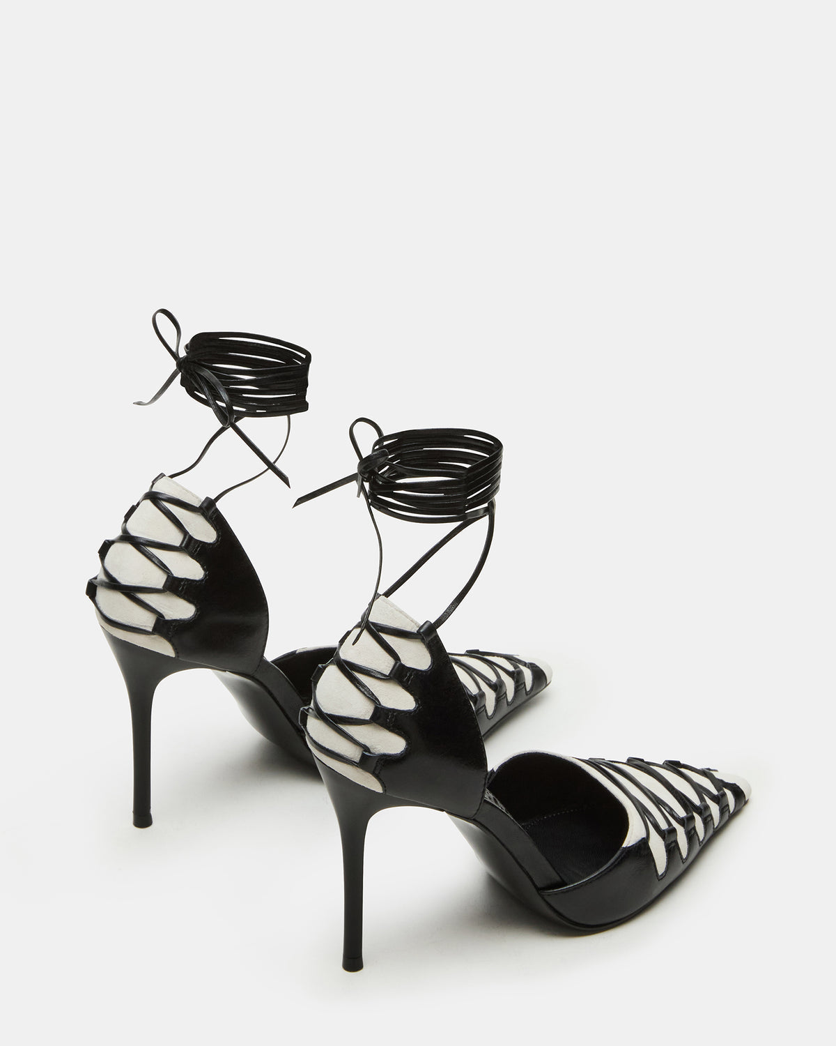 DANGER Black Multi Pointed-Toe Lace-Up Stiletto Pump Women's Heel | Steve Madden