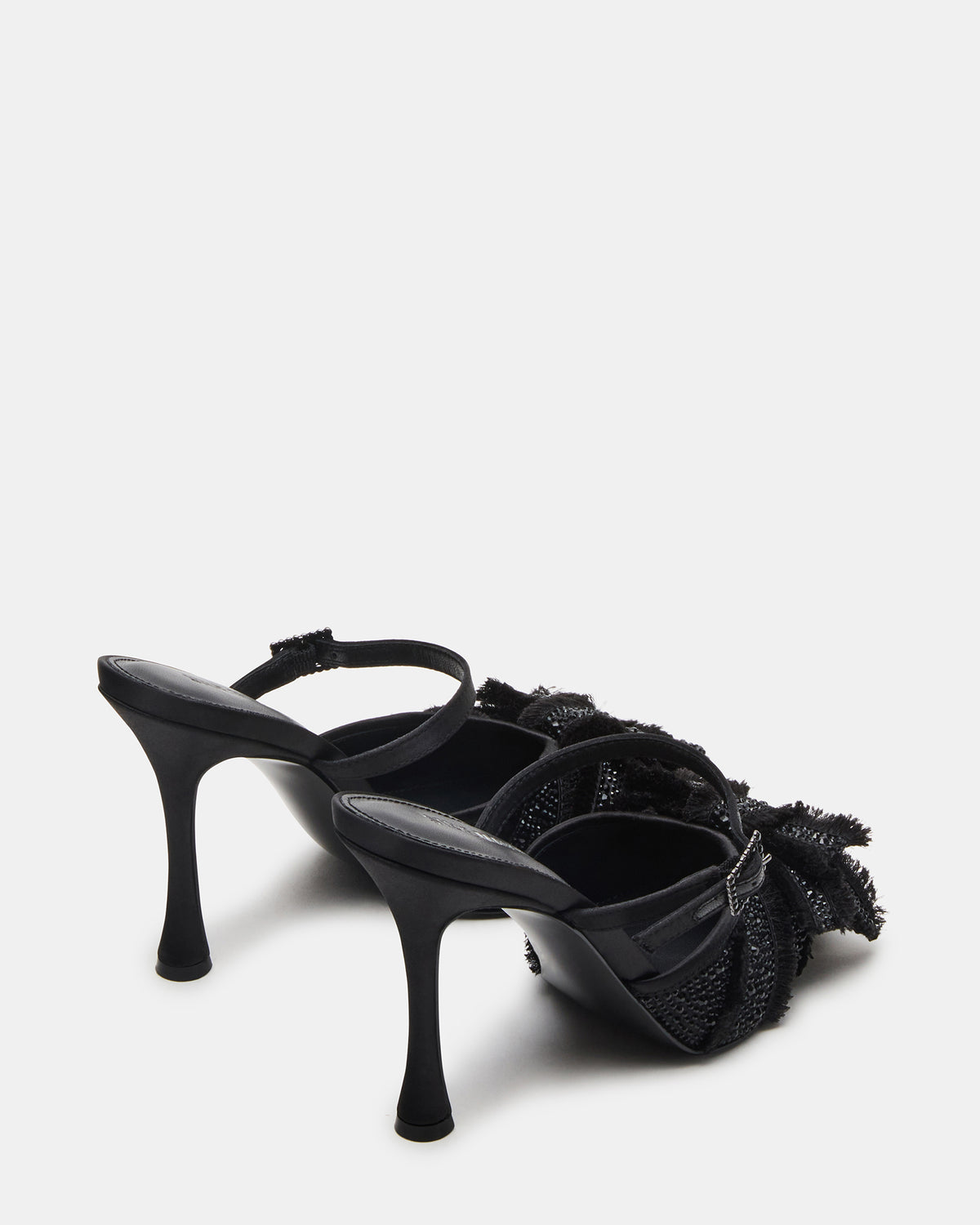 BAYLIN Black Satin Rhinestones Bow Pointed-Toe Stiletto Women's Heel | Steve Madden