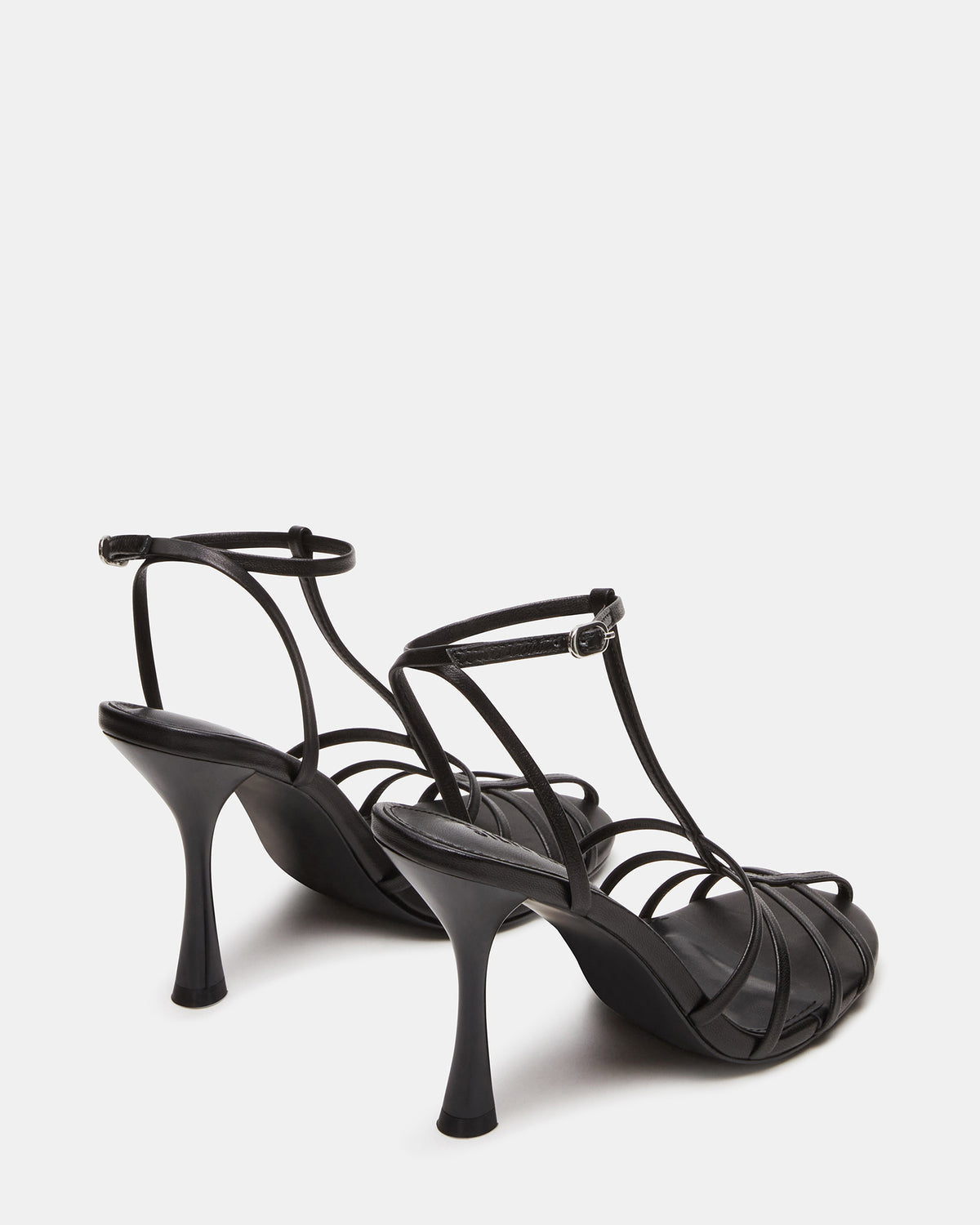 TILDAH Black Leather Strappy Rounded Toe Women's Heel | Steve Madden