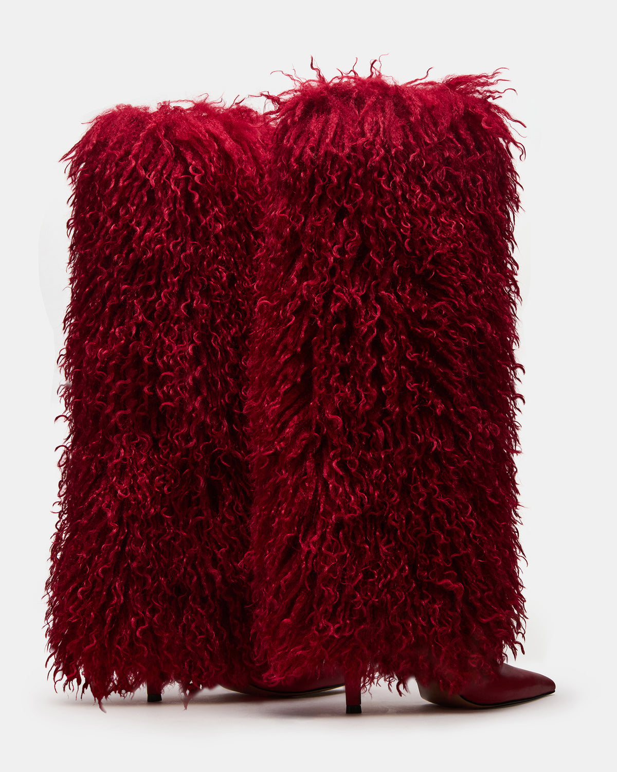 ICON Red Pointed-Toe Faux Fur Knee-High Stiletto Heel Women's Boot | Steve Madden