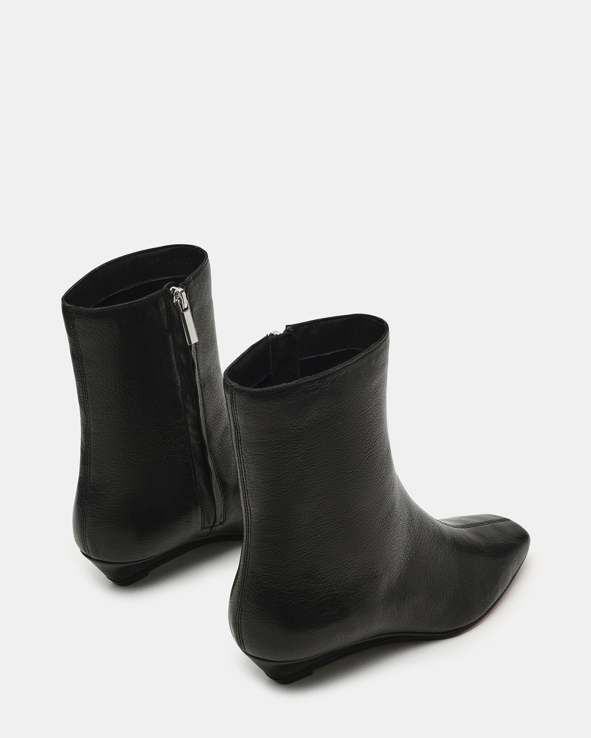 FLAIRE Black Leather Square-Toe Wedge Bootie Women's Ankle Boot | Steve Madden