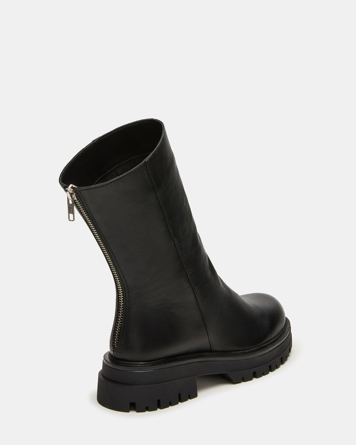 LAMI Black Leather Lug Sole Women's Ankle Boot | Steve Madden