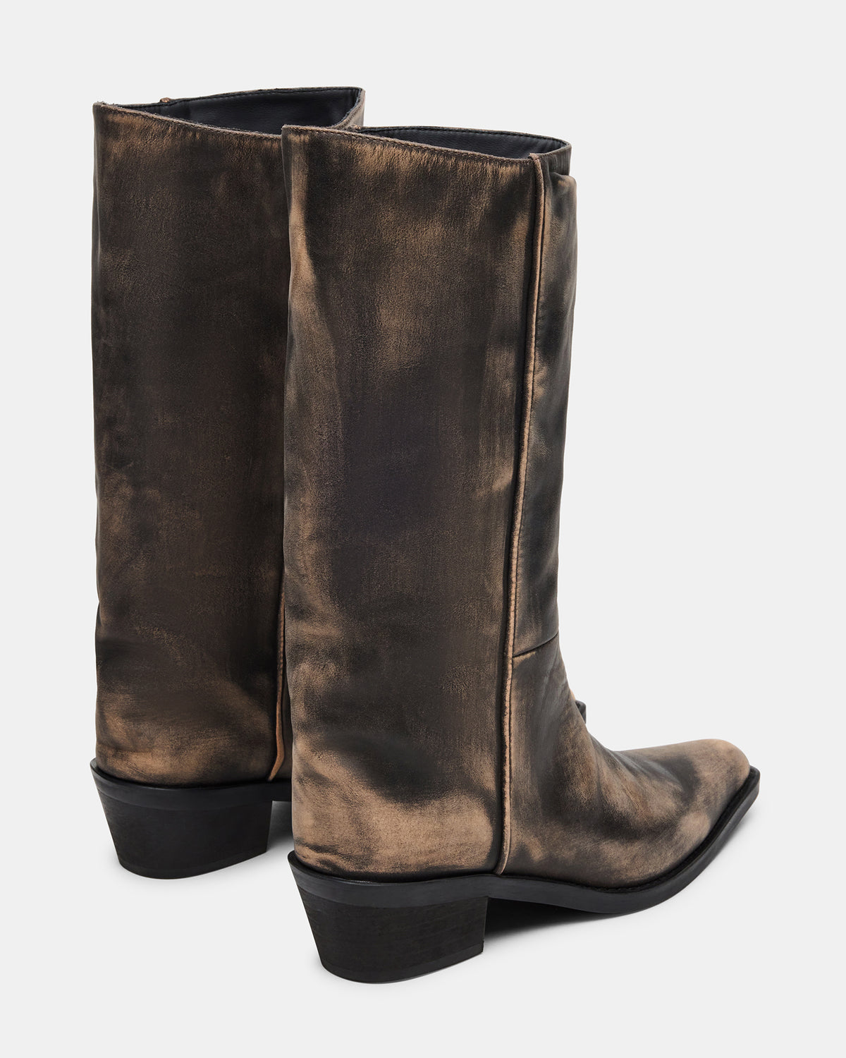 RAPTOR Black Distressed Pointed-Toe Block Heel Western Women's Boot | Steve Madden