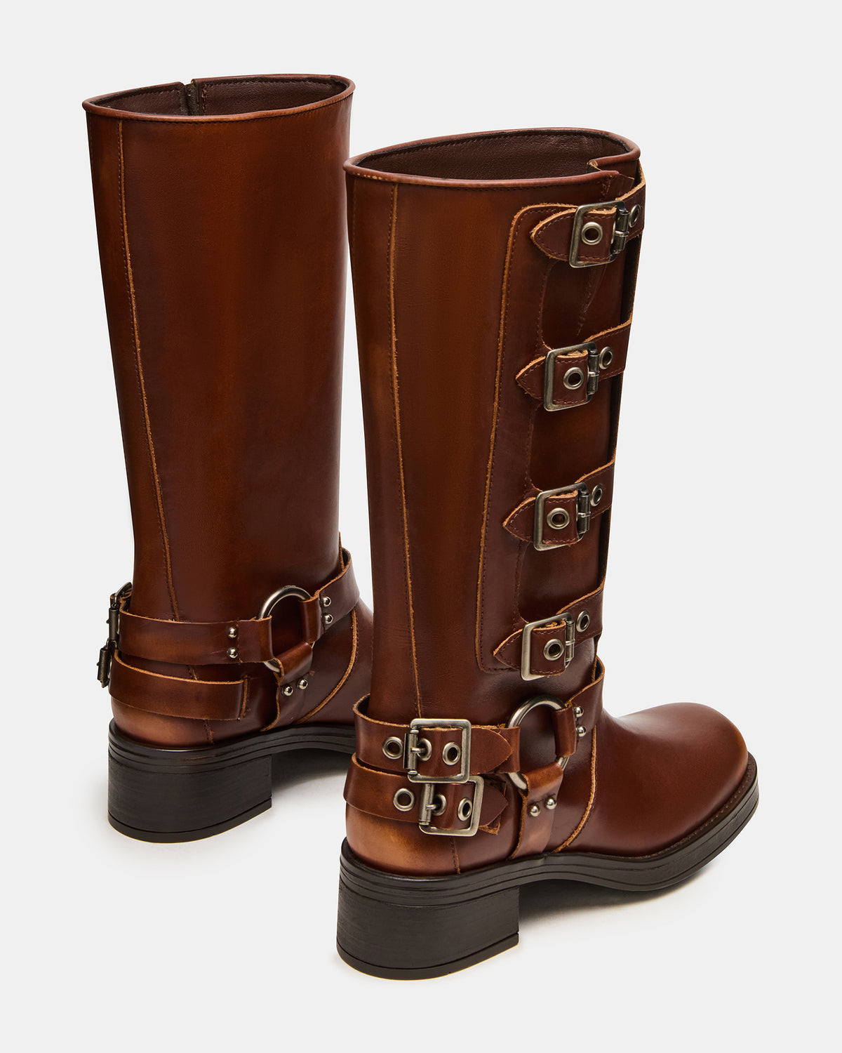 ROCKY Cognac Distressed Knee-High Moto Women's Boot | Steve Madden