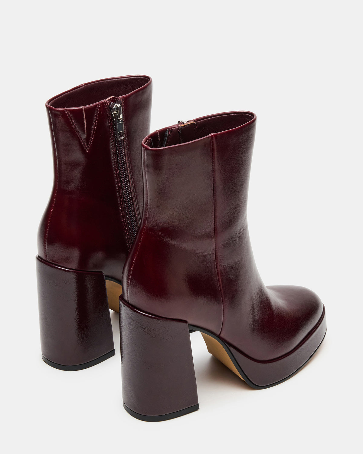 TYRA Burgundy Leather Platform Block Heel Women's Ankle Boot | Steve Madden