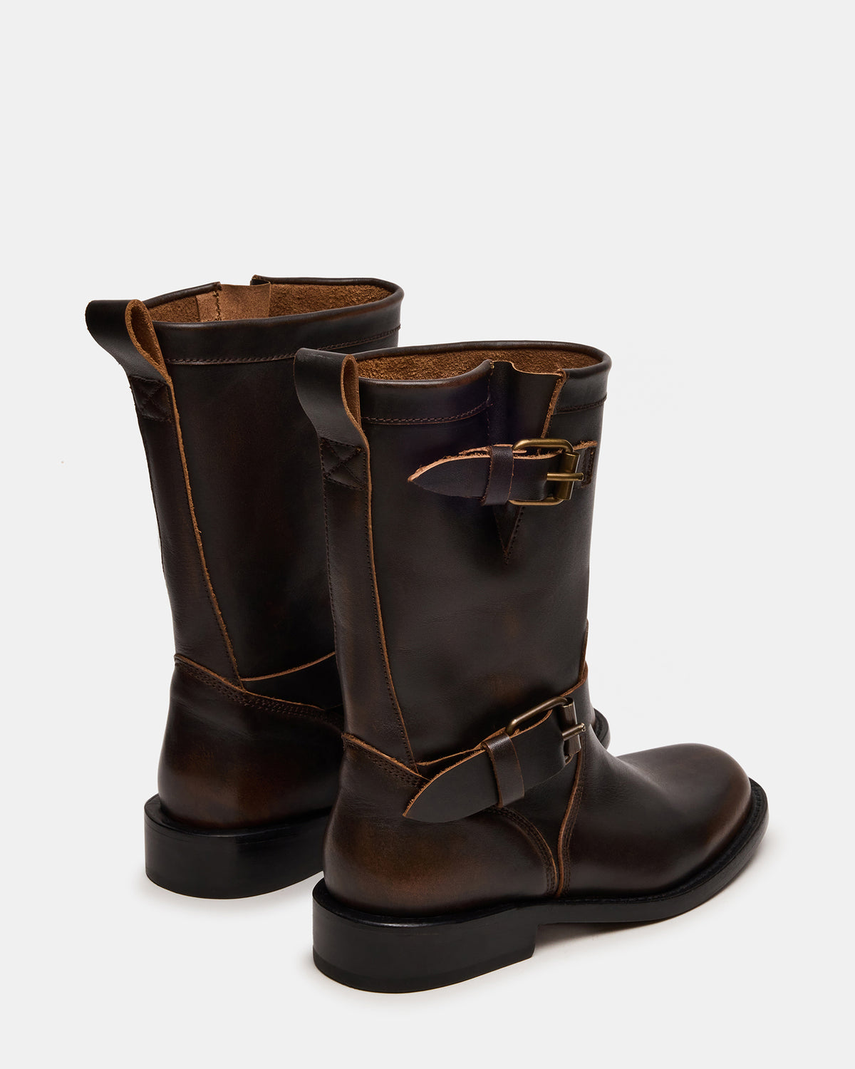 IRVING Black Distressed Buckle Moto Round-Toe Women's Boot | Steve Madden