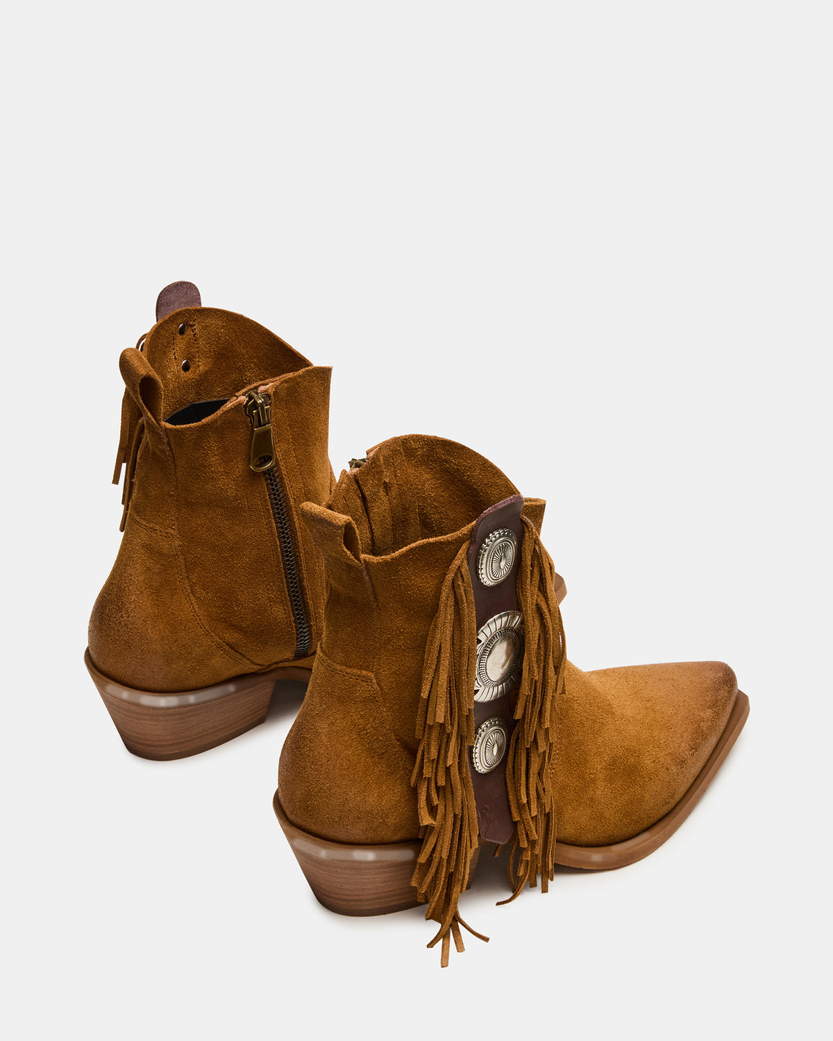 LARAMIE Chestnut Suede Fringe Western Pointed-Toe Women's Ankle Boot | Steve Madden