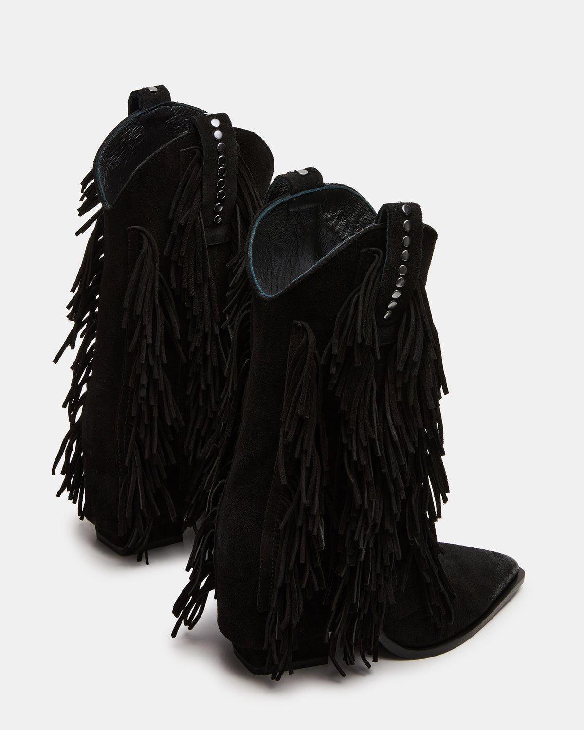 LANDMARK Black Suede Cuffed Fringe Western Women's Ankle Boot | Steve Madden