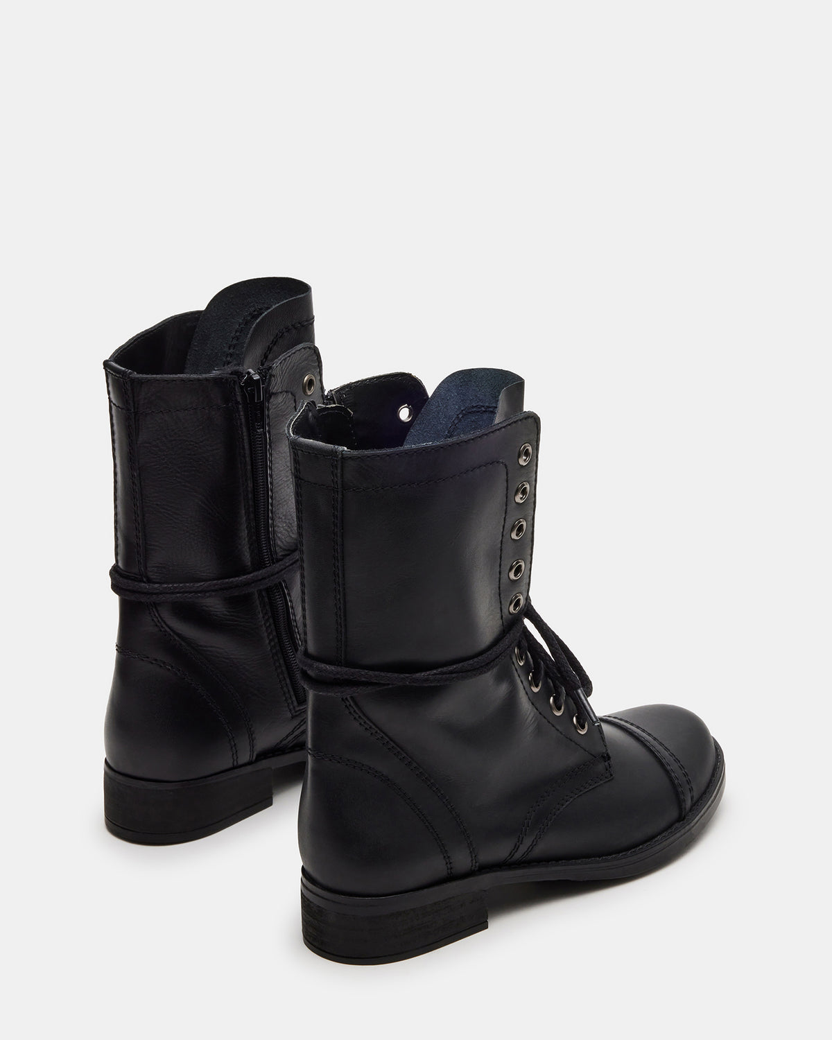 TROOPA3.0 Black Leather Women's Moto Combat Ankle Boot | Steve Madden