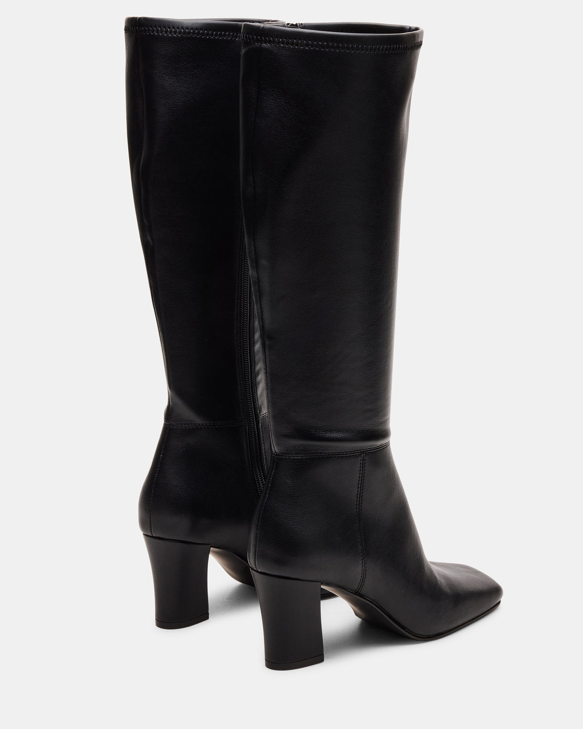 ELLIOT Black Square-Toe Knee-High Block Heel Women's Boot | Steve Madden