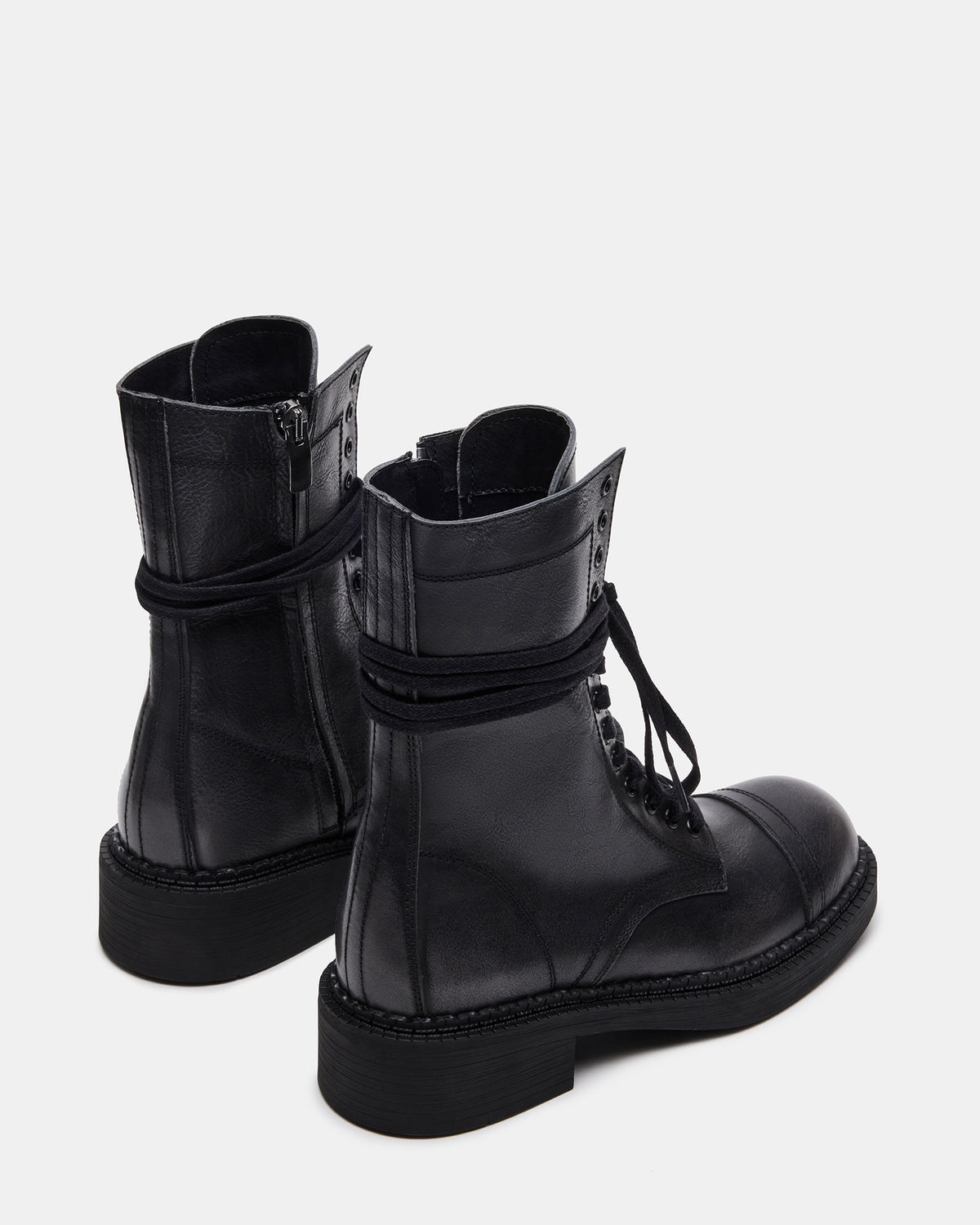 CRIMSON Black Distressed Moto Combat Women's Ankle Booties | Steve Madden