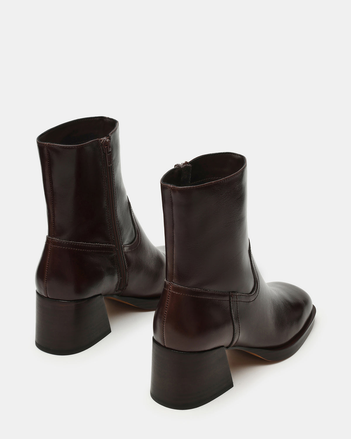 LATCHES Brown Leather Square-Toe Block Heel Women's Ankle Boot | Steve Madden