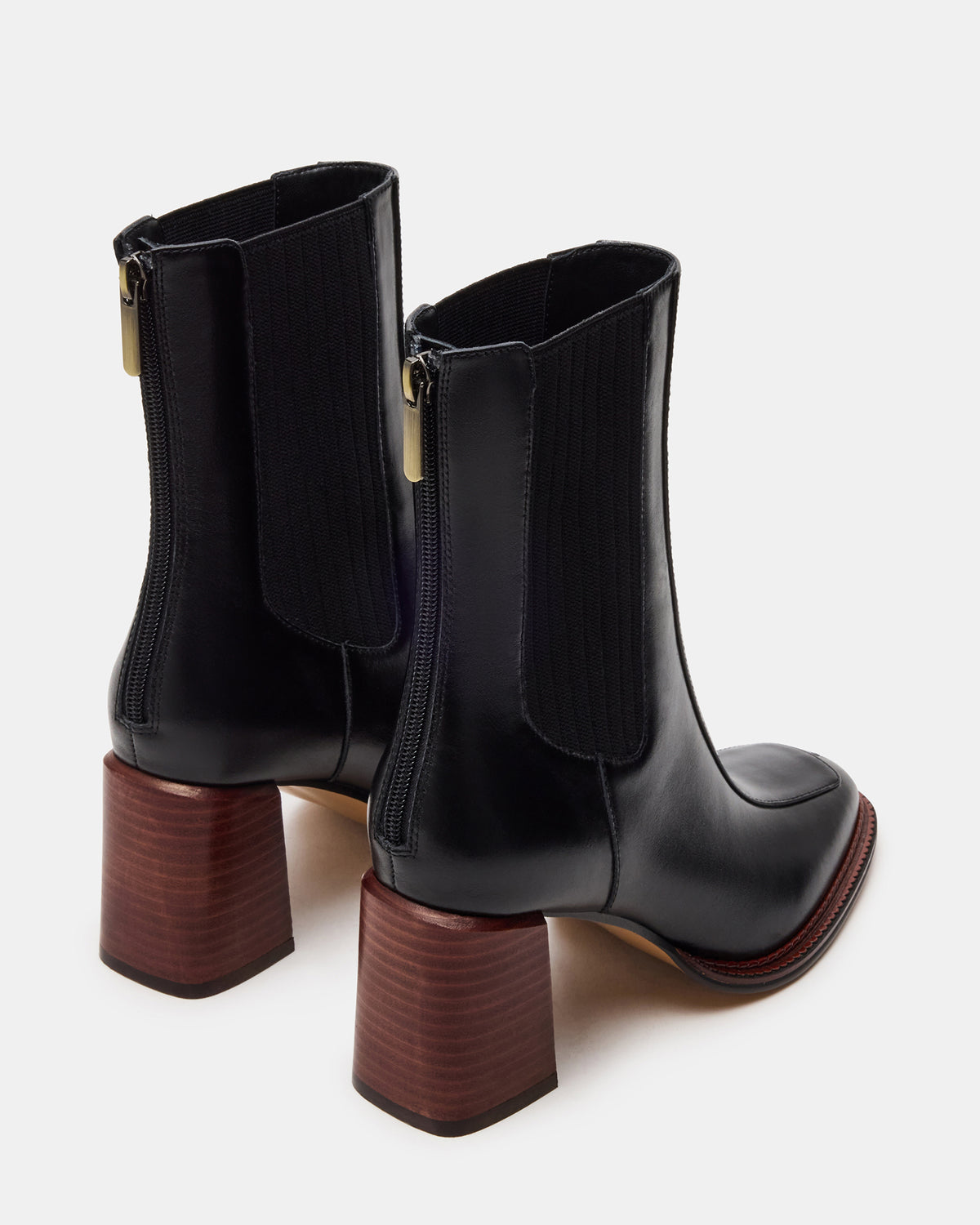 DOWNTOWN Black Leather Chelsea Block Heel Ankle Boot | Women's Booties | Steve Madden