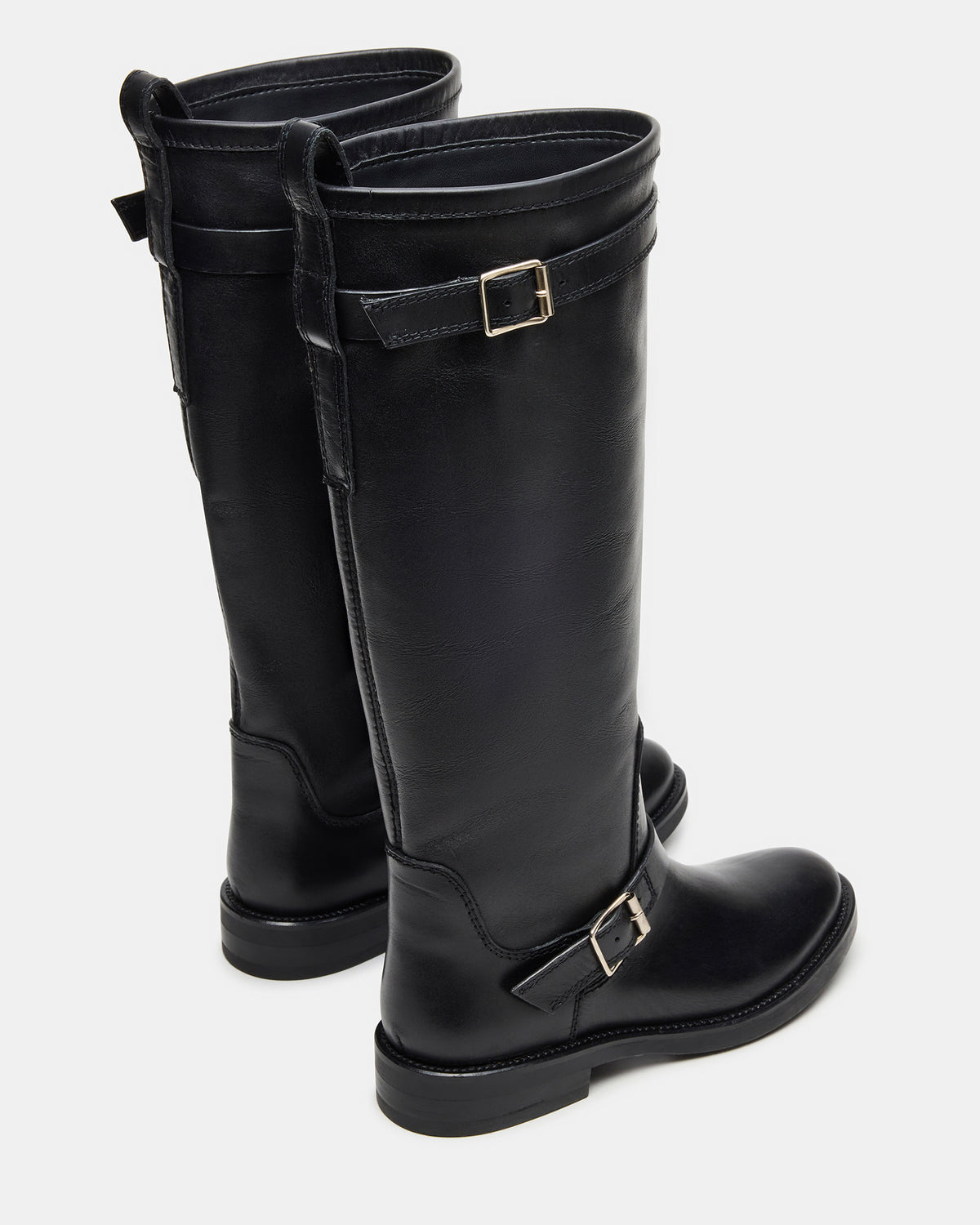 SADY Black Leather Knee-High Rounded Toe Women's Boot | Steve Madden