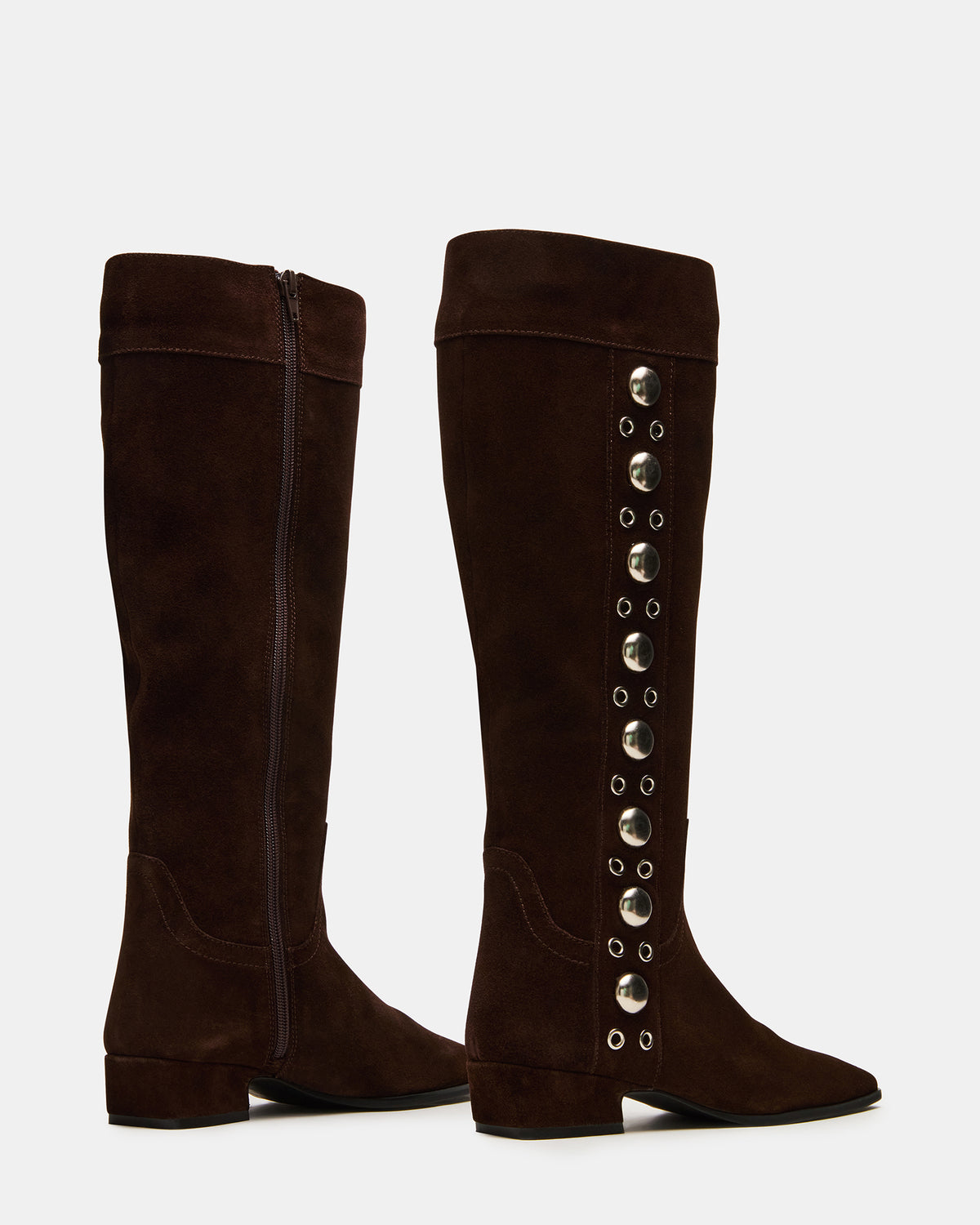 DINGO Brown Suede Studs Knee-High Square-Toe Women's Boot | Steve Madden