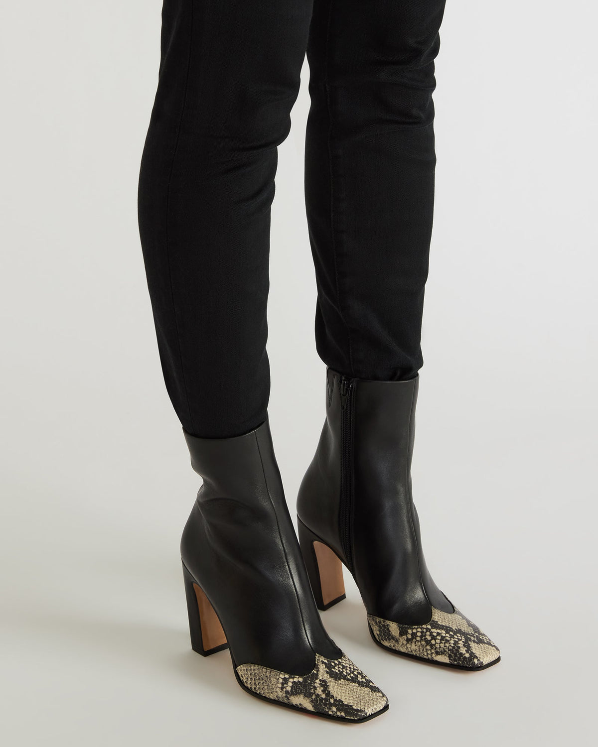 LYLE Grey Leather Square-Toe Heeled Women's Ankle Boot | Steve Madden