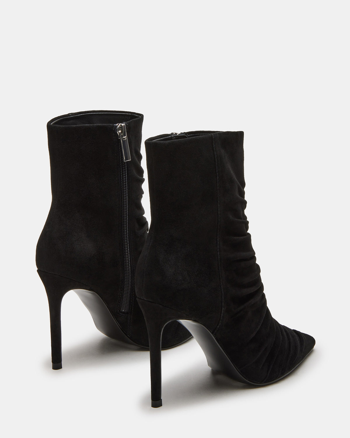 TEASE Black Suede Ruched Pointed Toe Ankle Boot | Women's Booties | Steve Madden