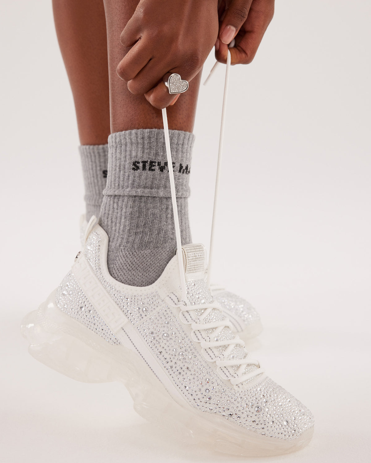 MAXIMA White Rhinestones Sneakers | Women's Sneakers | Steve Madden