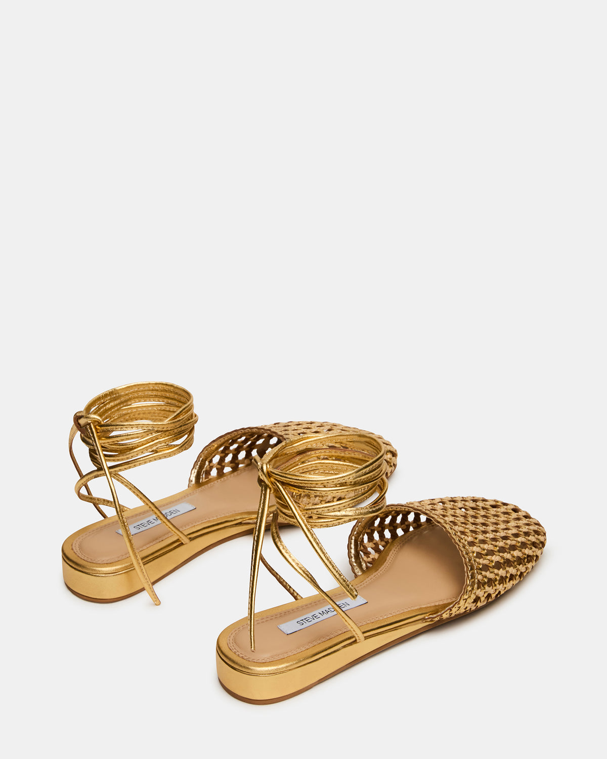 FLUTTER Gold Woven Mule Leg-Ties Strappy Women's Flat | Steve Madden