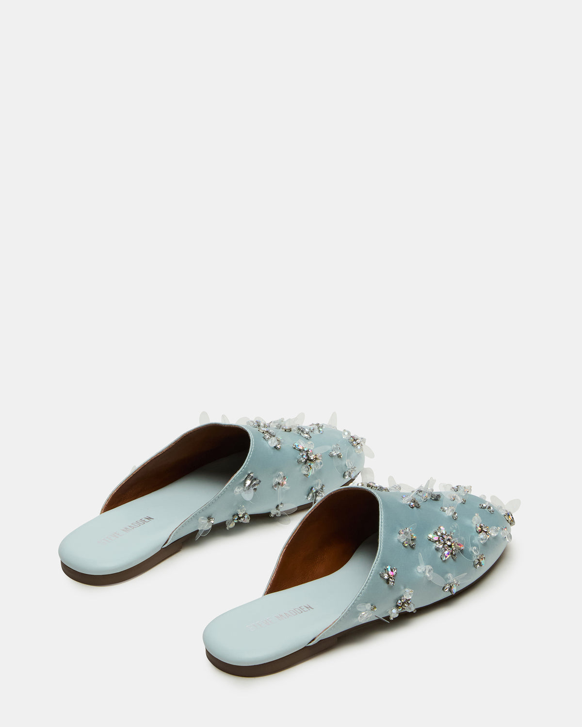 PEARSON Blue Satin Rhinstones Rounded-Toe Slip-On Women's Flat | Steve Madden