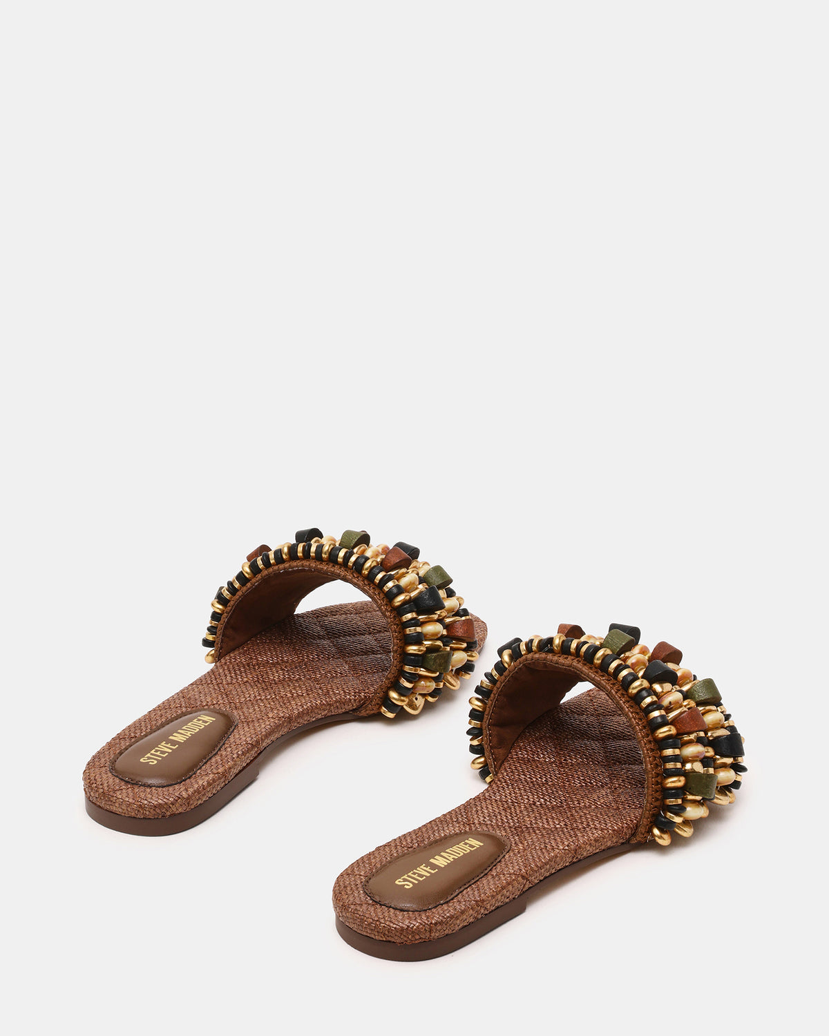 MARIKA Beads Brown Raffia Round-Toe Slide Women's Sandal | Steve Madden