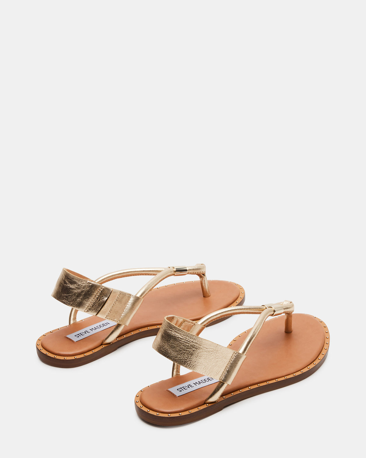 MEDUZA Gold Leather Women's Studded Thong Sandal | Steve Madden