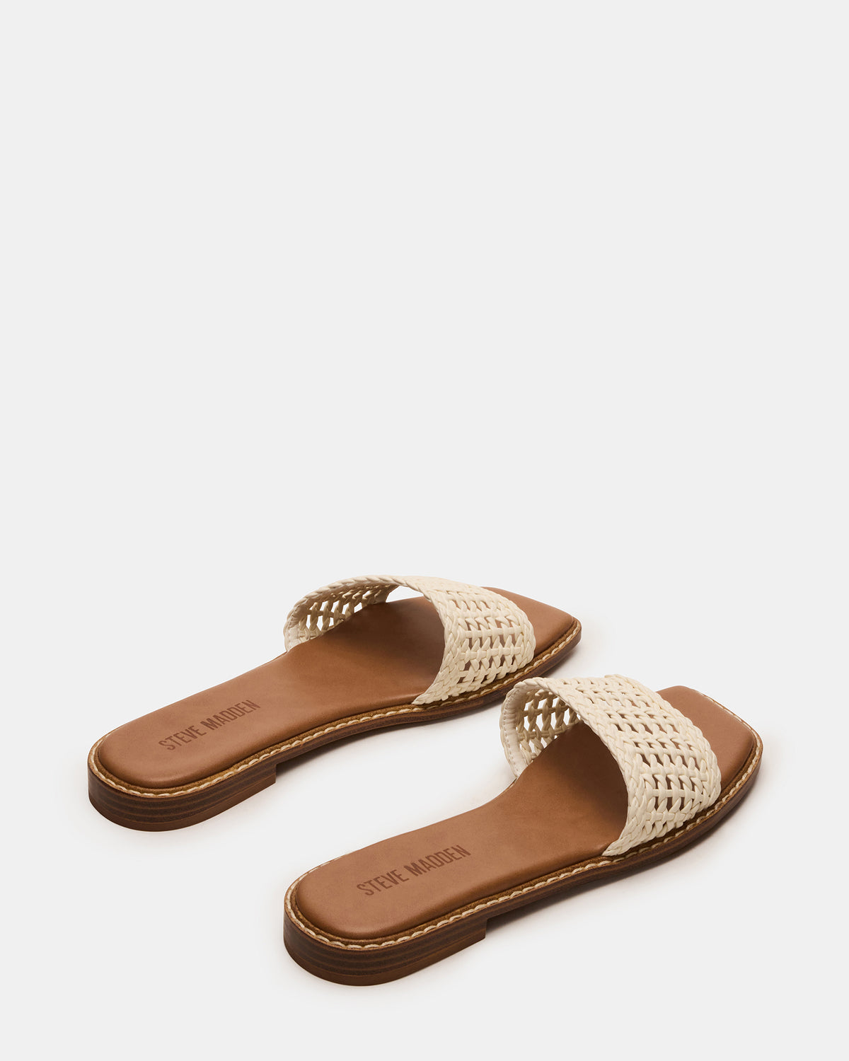 SNIDER White Square-Toe Slide Woven Women's Sandal | Steve Madden