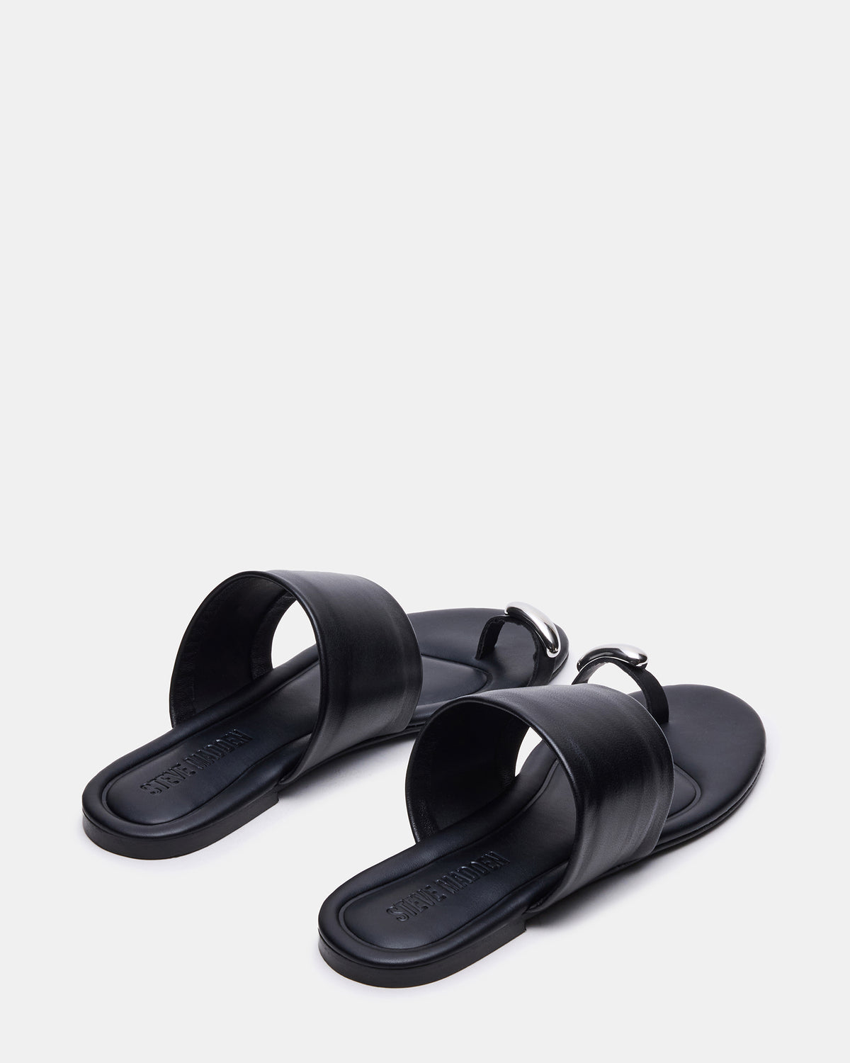 DECADENT Black Leather Rounded-Toe Slide Women's Sandal | Steve Madden
