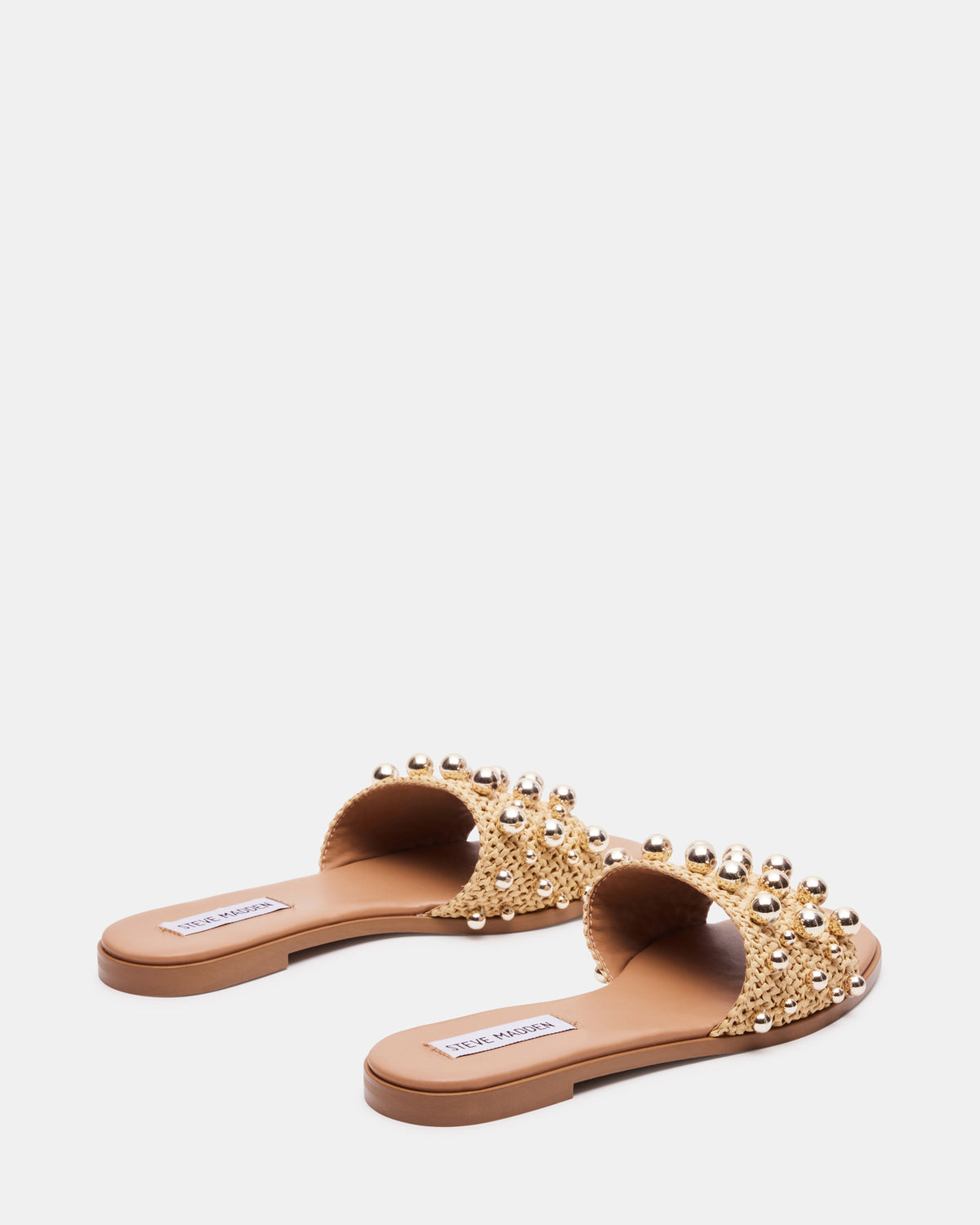 KEELY Natural Raffia Women's Studded Slides | Steve Madden