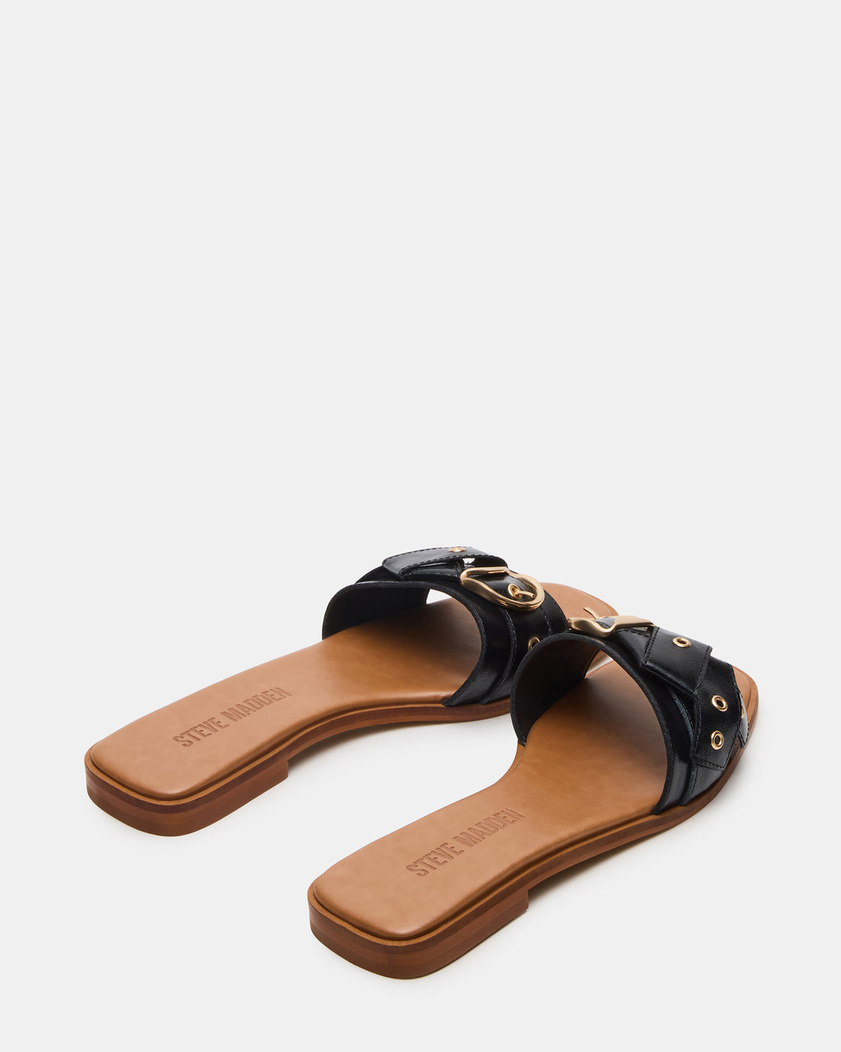 HILARIA Black Leather Square-Toe Slide Women's Sandal | Steve Madden