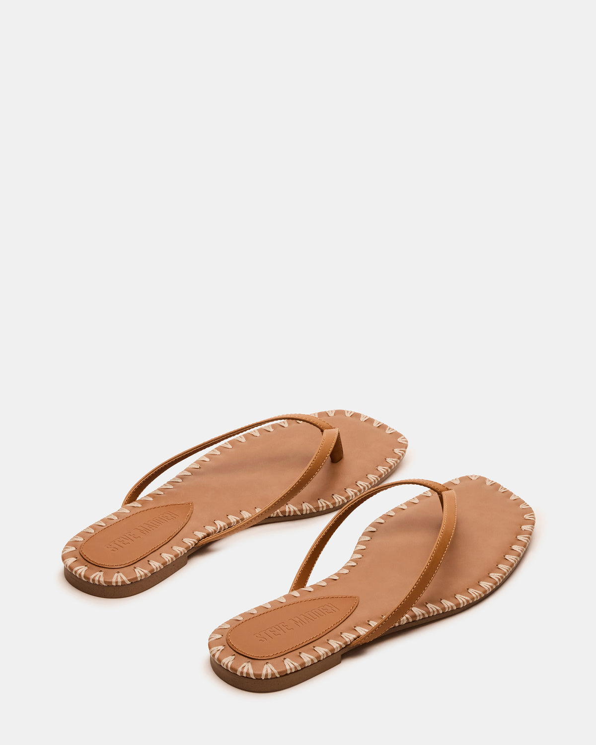 MARELLA Cognac Leather Women's Thong Square-Toe Sandal | Steve Madden