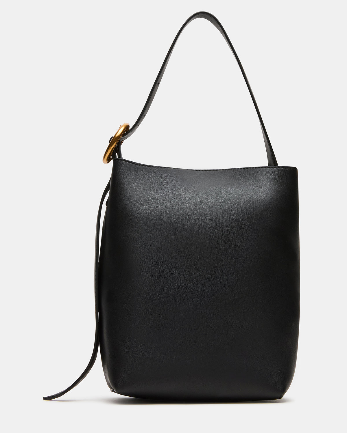 SOFIEE Bag Black Leather Shoulder Strap Bucket Tote Handbag | Steve Madden