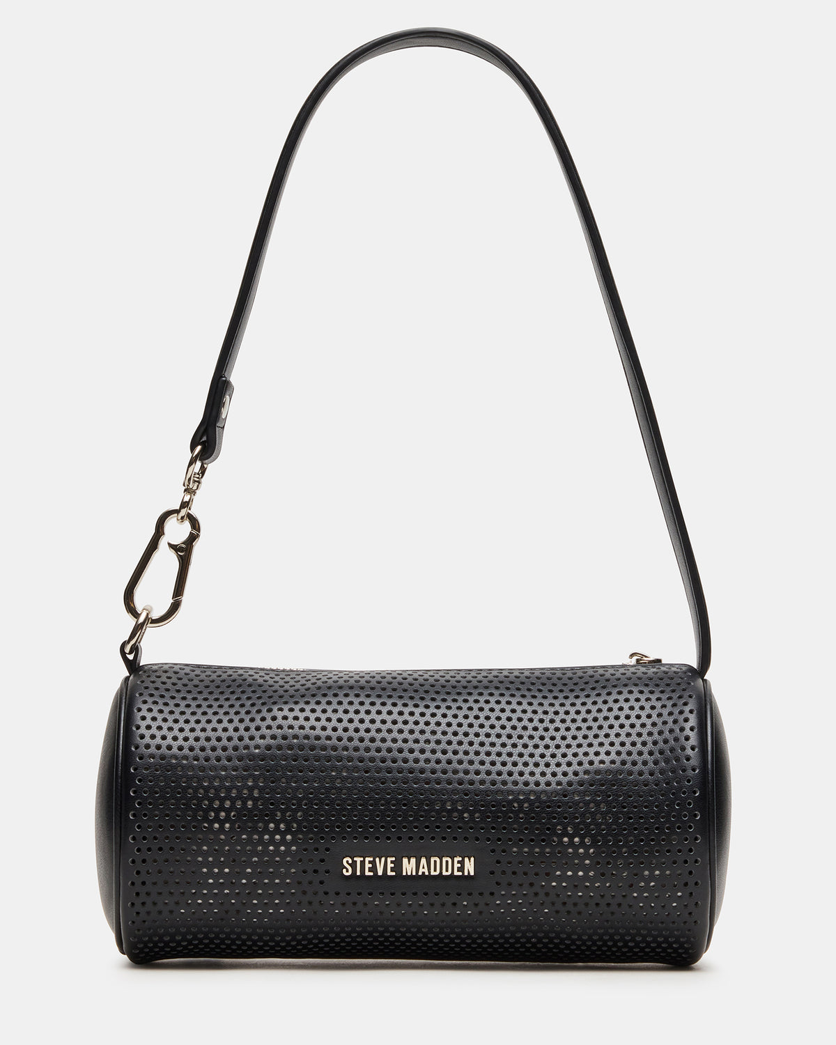 PRIYA Perforated Bag Black Mini Barrel Shoulder Handbag | Steve Madden