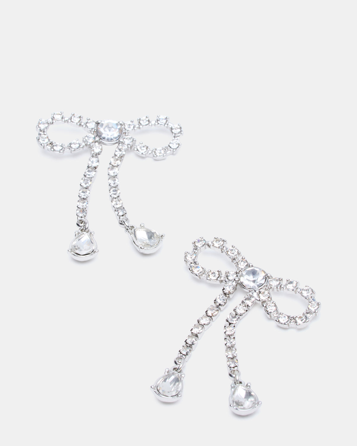 RHINESTONE BOW EARRINGS SILVER Women's Embellished Bow Post-Back Earrings | Steve Madden