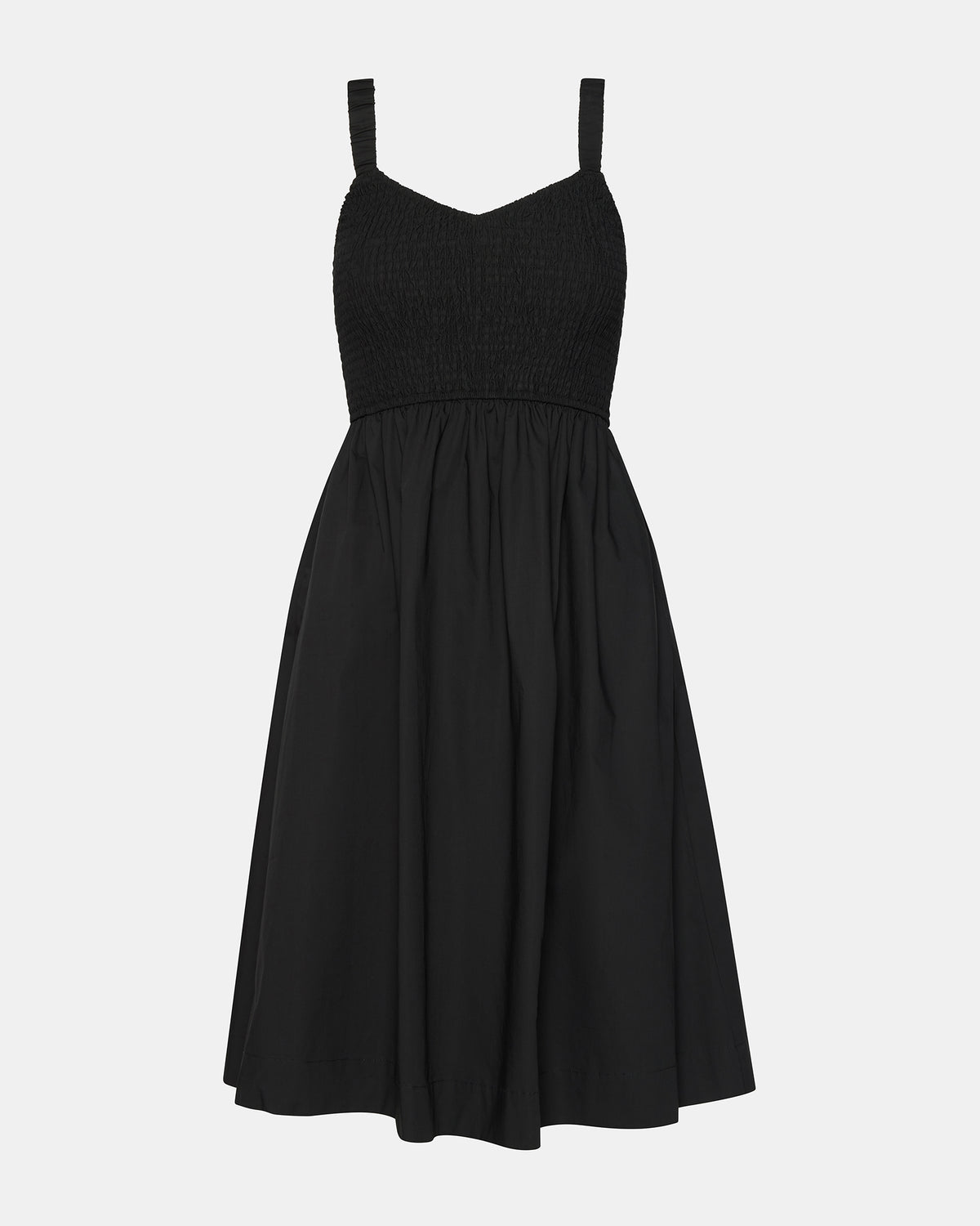 FLEUR Black Flowy Smocked Midi Women's Dress | Steve Madden