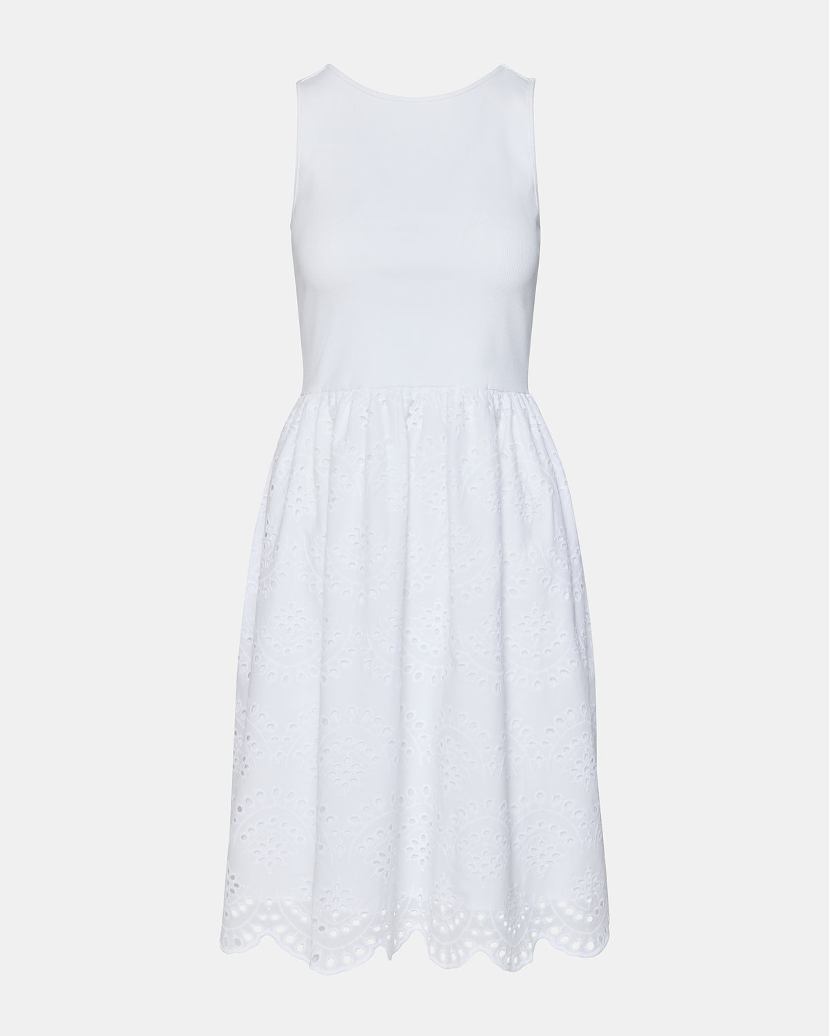 JULIAN White Women's Eyelet Sleeveless Midi Dress | Steve Madden
