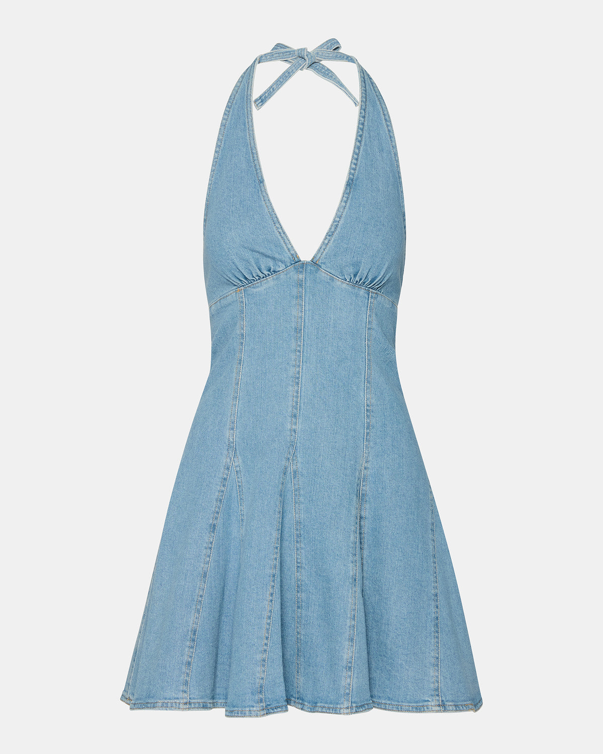 MALIA Denim Women's Halter Back Neck Tie Mini Dress | Steve Madden