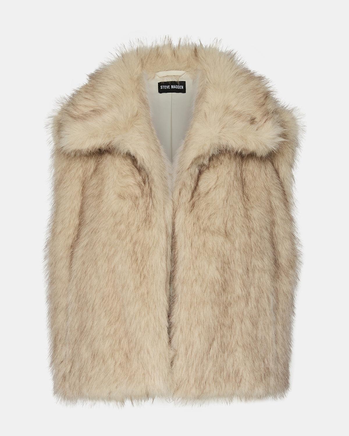 SAFIRA Natural Faux Fur Sleeveless Collared Women's Vest | Steve Madden
