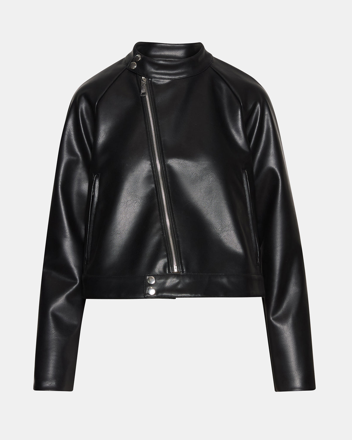 JETT Black Long-Sleeved Faux Leather Zip-Up Women's Jacket | Steve Madden