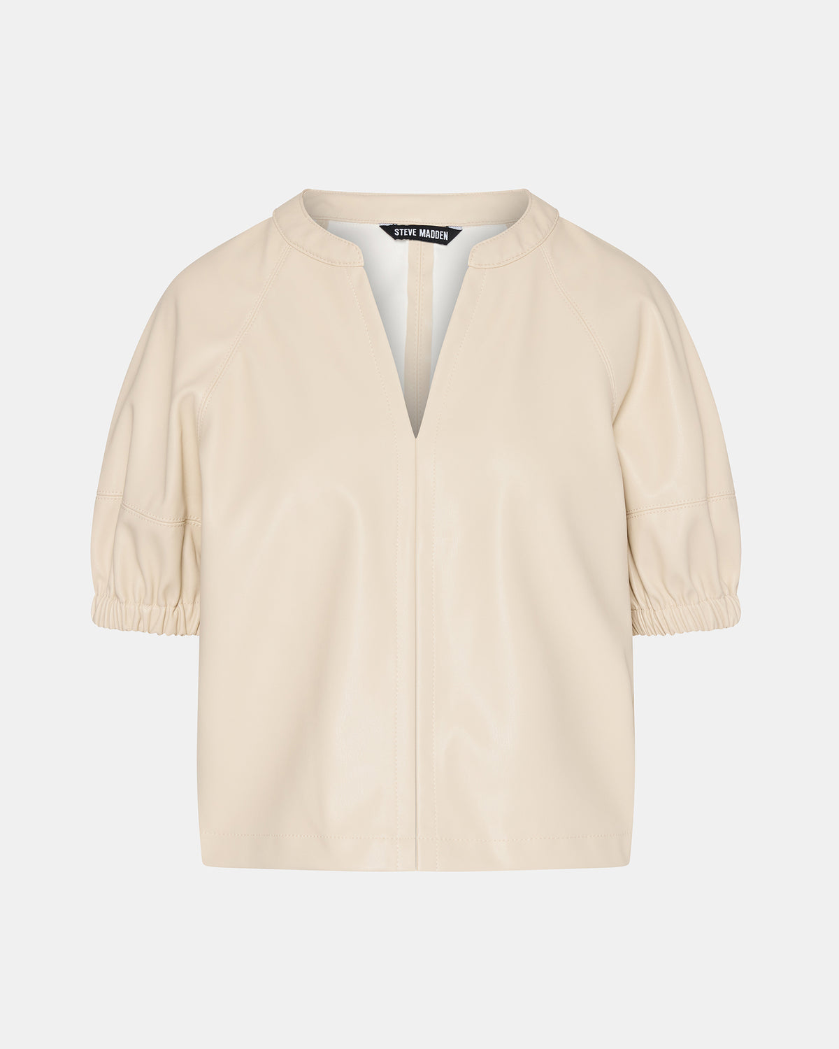 ROXANNE Bone Short-Sleeved Faux Leather Puff Sleeve Women's Top | Steve Madden