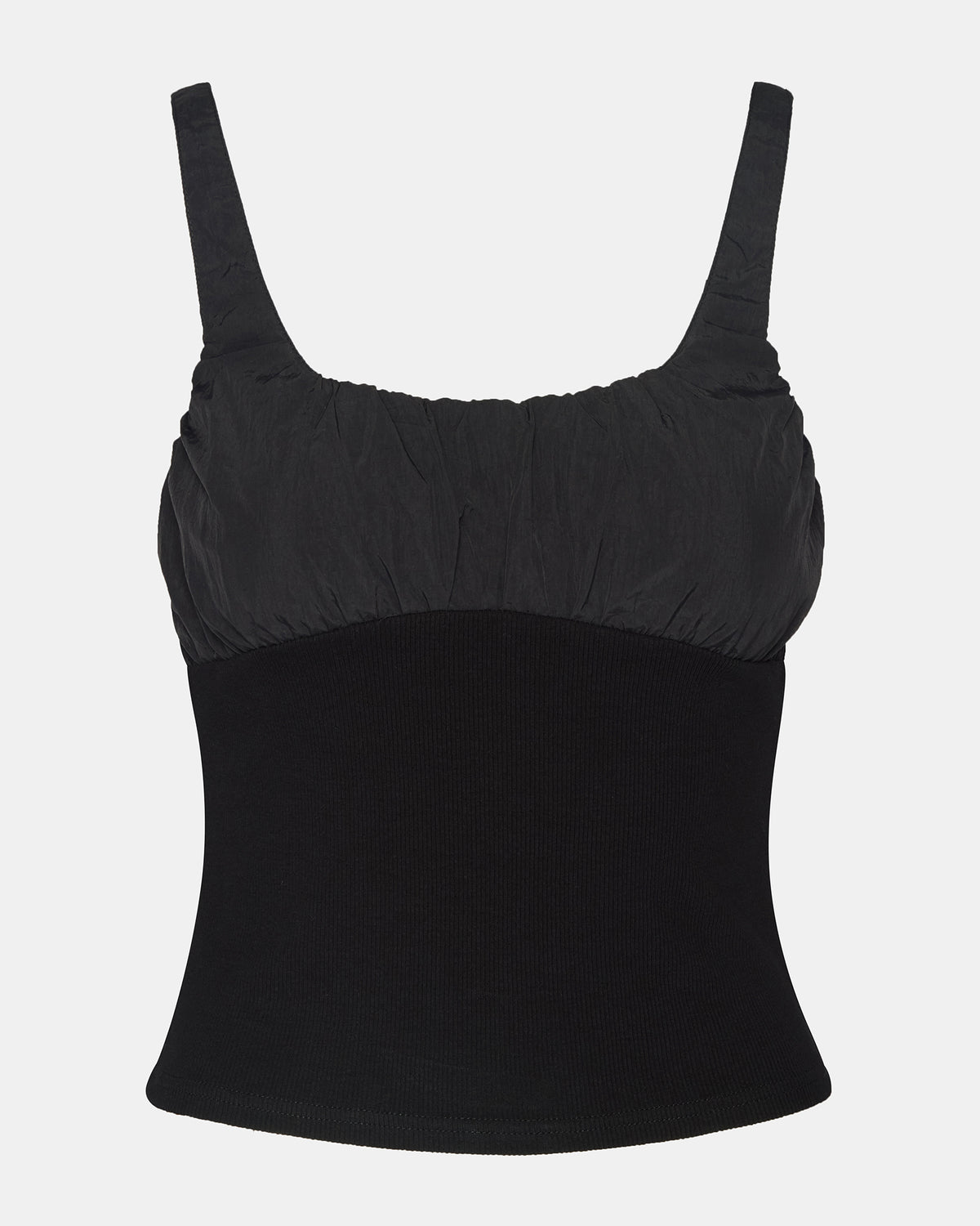 LUANA Black Pull-Over Ruched Tank Top | Steve Madden