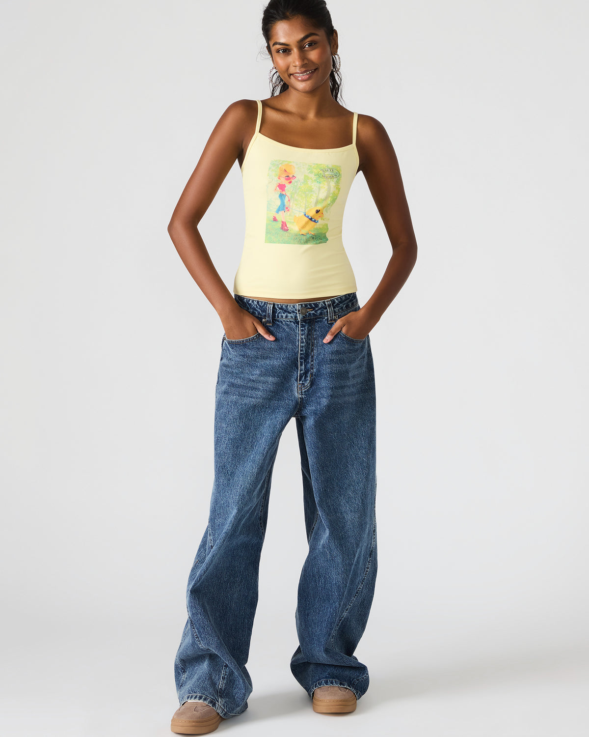 GOLDIE Pale Yellow Sleeveless Graphic Women's Tank Top | Steve Madden