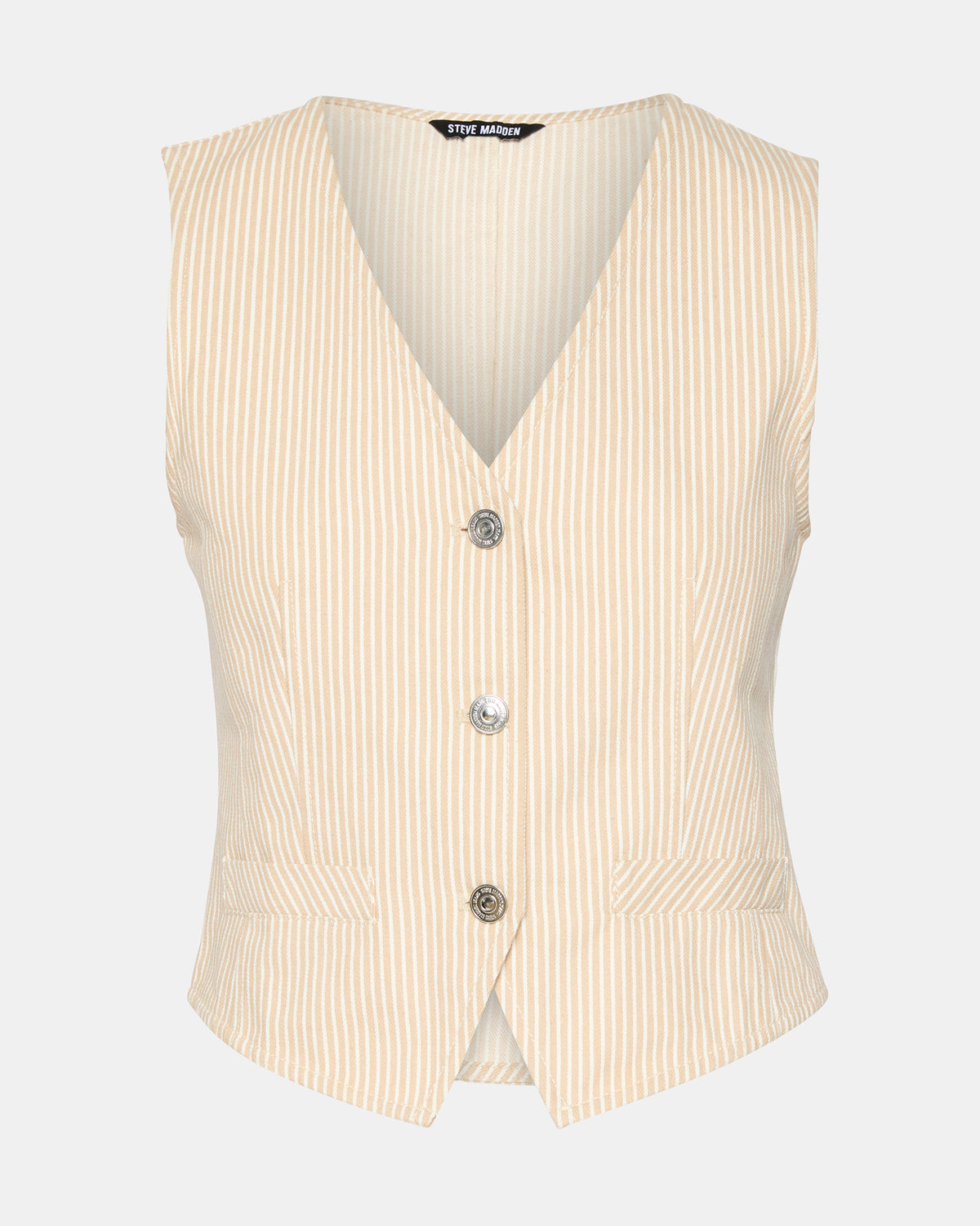 SELENE Khaki Women's Button-Up Sleeveless Fabric Vest Top | Steve Madden